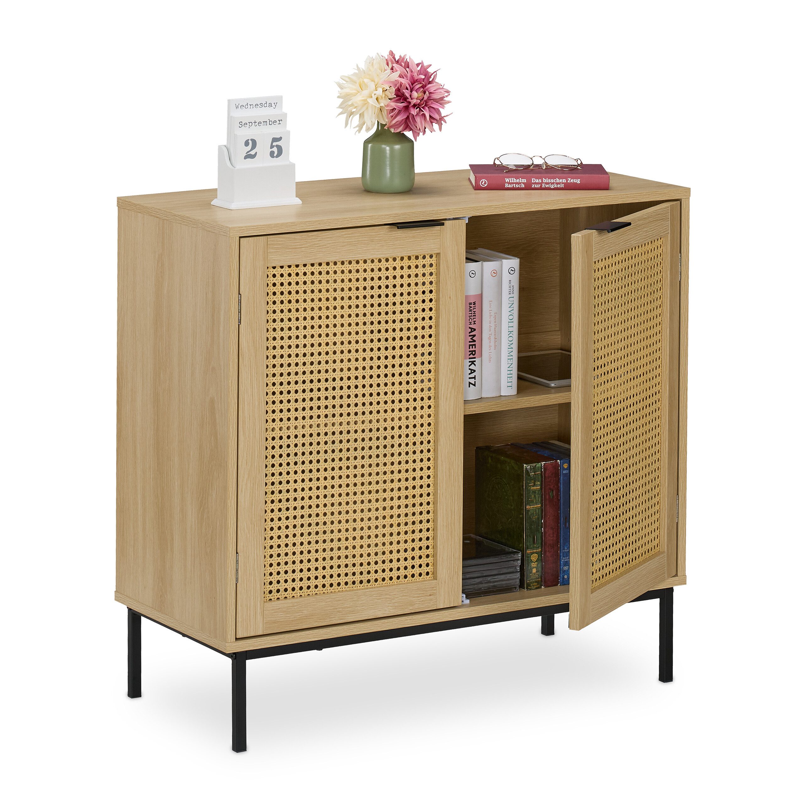 relaxdays Sideboard mit 2 Rattan-Türen (1 St)
