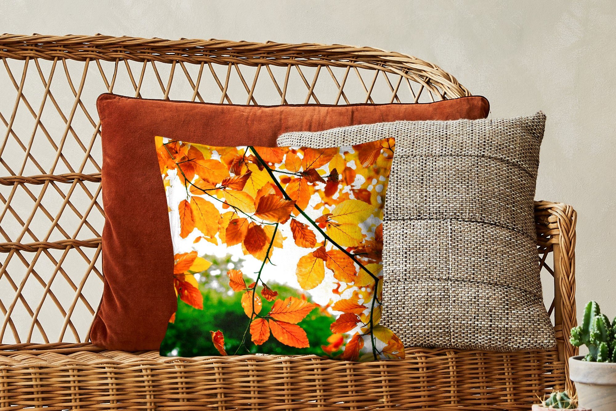 MuchoWow Dekokissen Herbstblätter Wohzimmer, mit für - - Deko, Füllung Zierkissen Sofakissen Baum Schlafzimmer, Rustikal