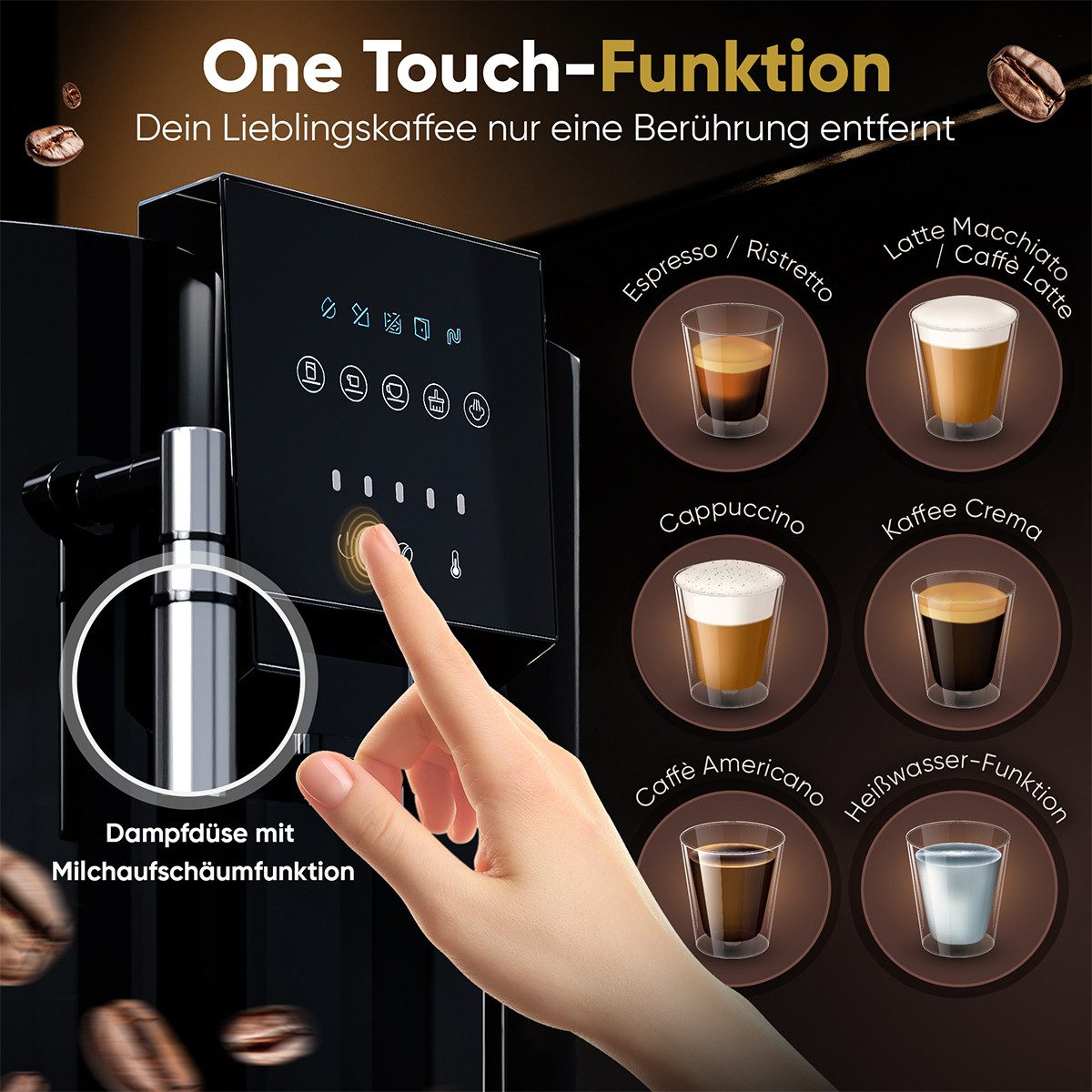 ProfiCook Kaffeevollautomat PC-KAV 1281, Kaffeevollautomat mit Milchdüse für Cappuccino