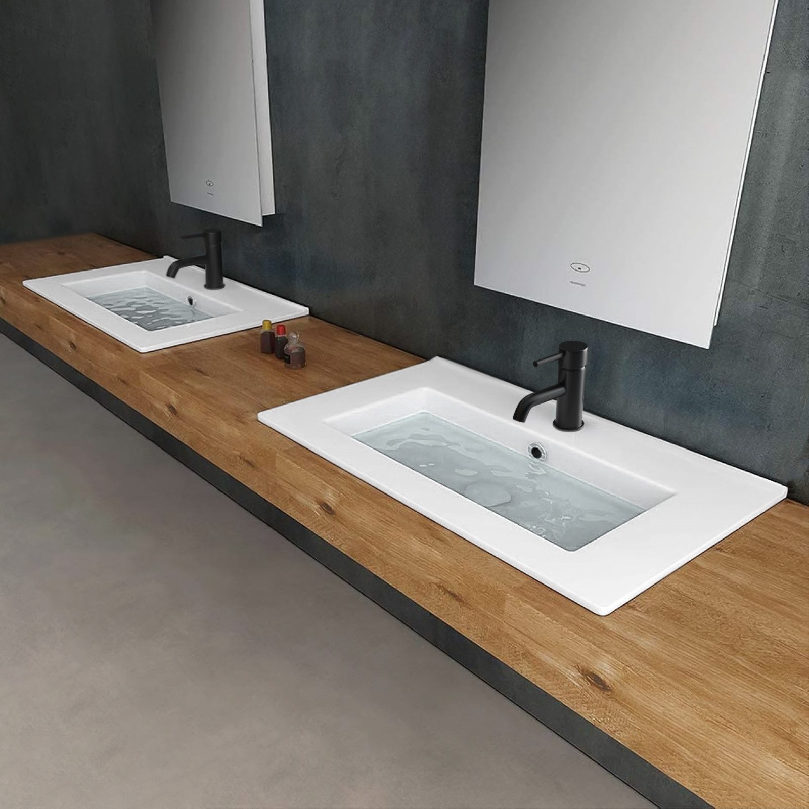 Alpenberger Einbauwaschbecken Waschbecken 60 cm Breit, Keramik Waschtisch mit Nano Beschichtung (1-tlg., Waschbecken Rechteckig mit Beschichtung), Eckiger Waschtisch pflegeleicht mit Lotus Effekt