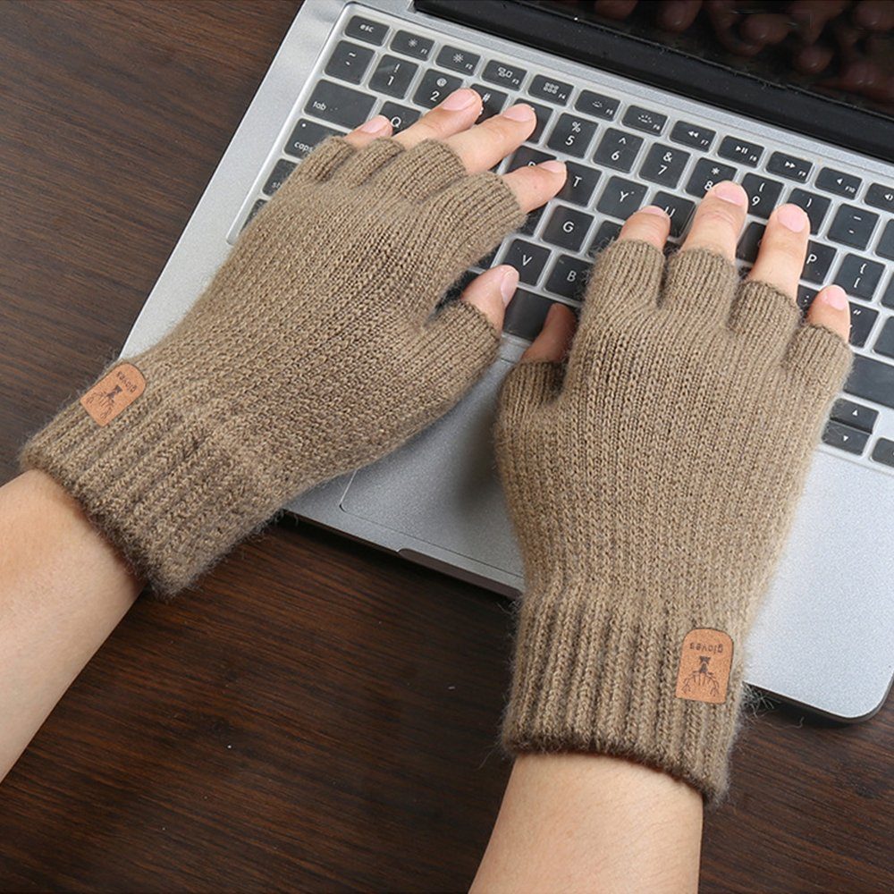 weich Winter Kaffee Strickhandschuhe Thermisch Paar Fingerlose Handschuhe, Dunkelgrau + Strickhandschuhe 2 zggzerg