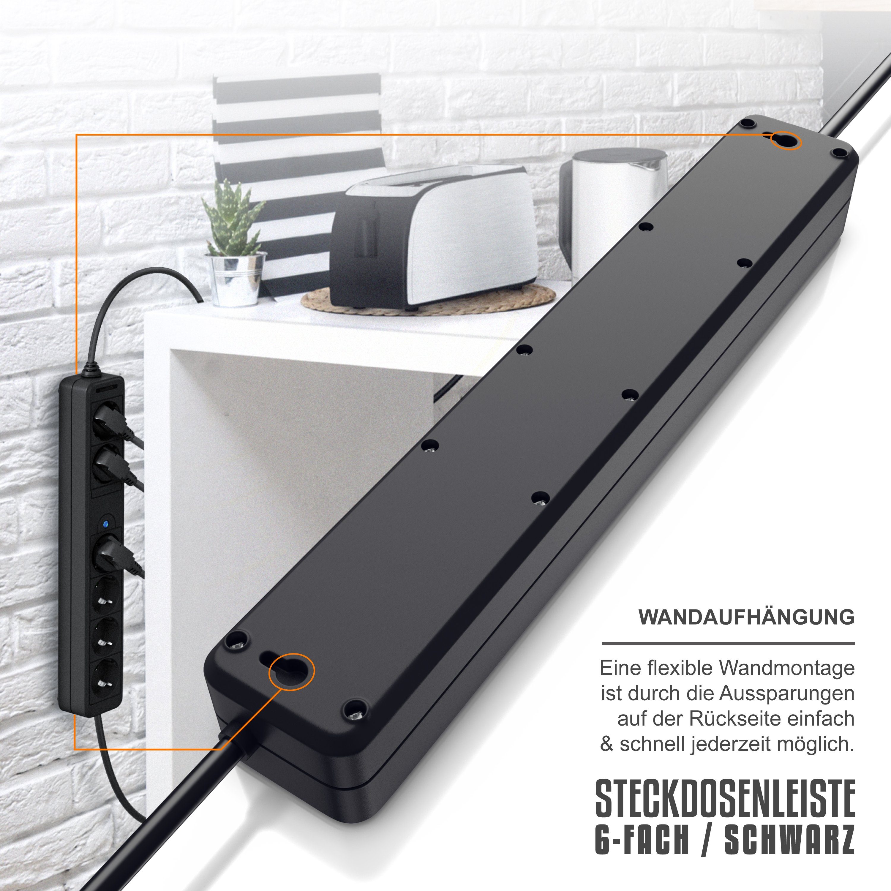Arendo 6-fach Mehrfachstecker mit Fußschalter, 2x Dauer-AN, 4x Schaltfunktion Steckdosenleiste 6-fach (Ein- / Ausschalter, Schalterbeleuchtung, Schutzkontaktste – Bild 5 von 5