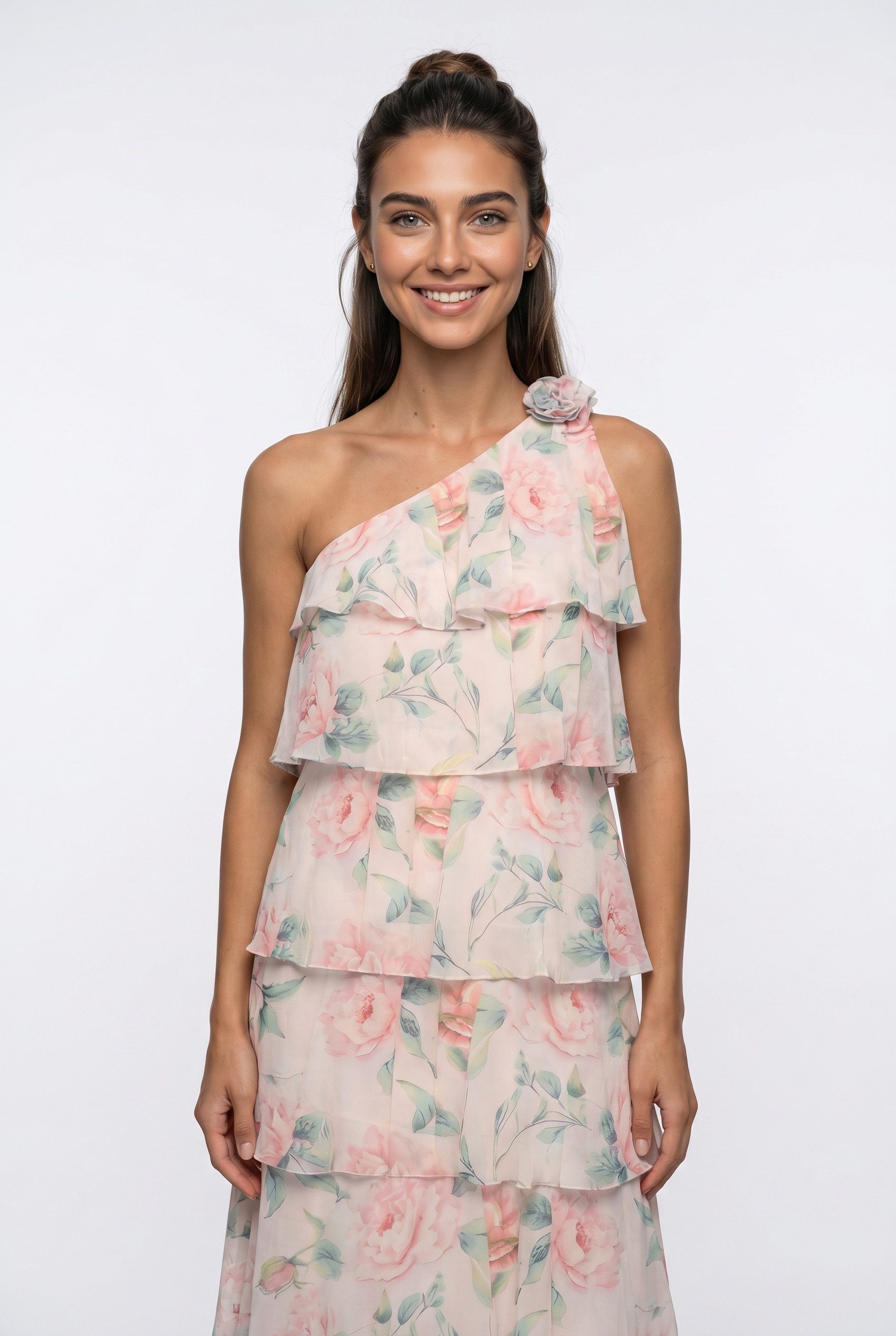 Vero Moda Maxikleid VMFELICIA OS RUFFLE ANKLE DRESS EXP Kunstfaser, one shoulder Träger