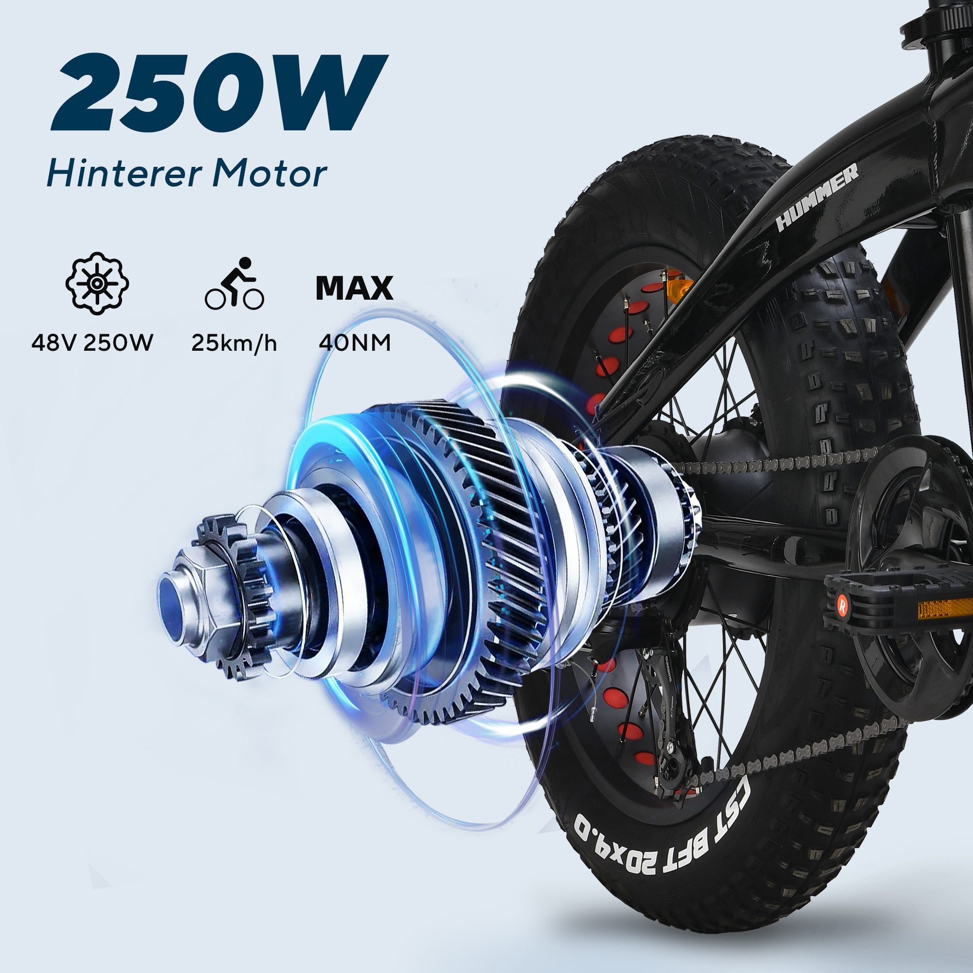 VECOCRAFT E-Bike Faltrad 20*4‘’ Elektrofahrrad,45Nm Klapprad Pedelec 48V10Ah,Akku bis 100km, 7 Gang Shimano, Kettenschaltung, Heckmotor, 480 Wh, (Max.25 km/h), Fette Reifen, HUMMER, für Damen und Herren