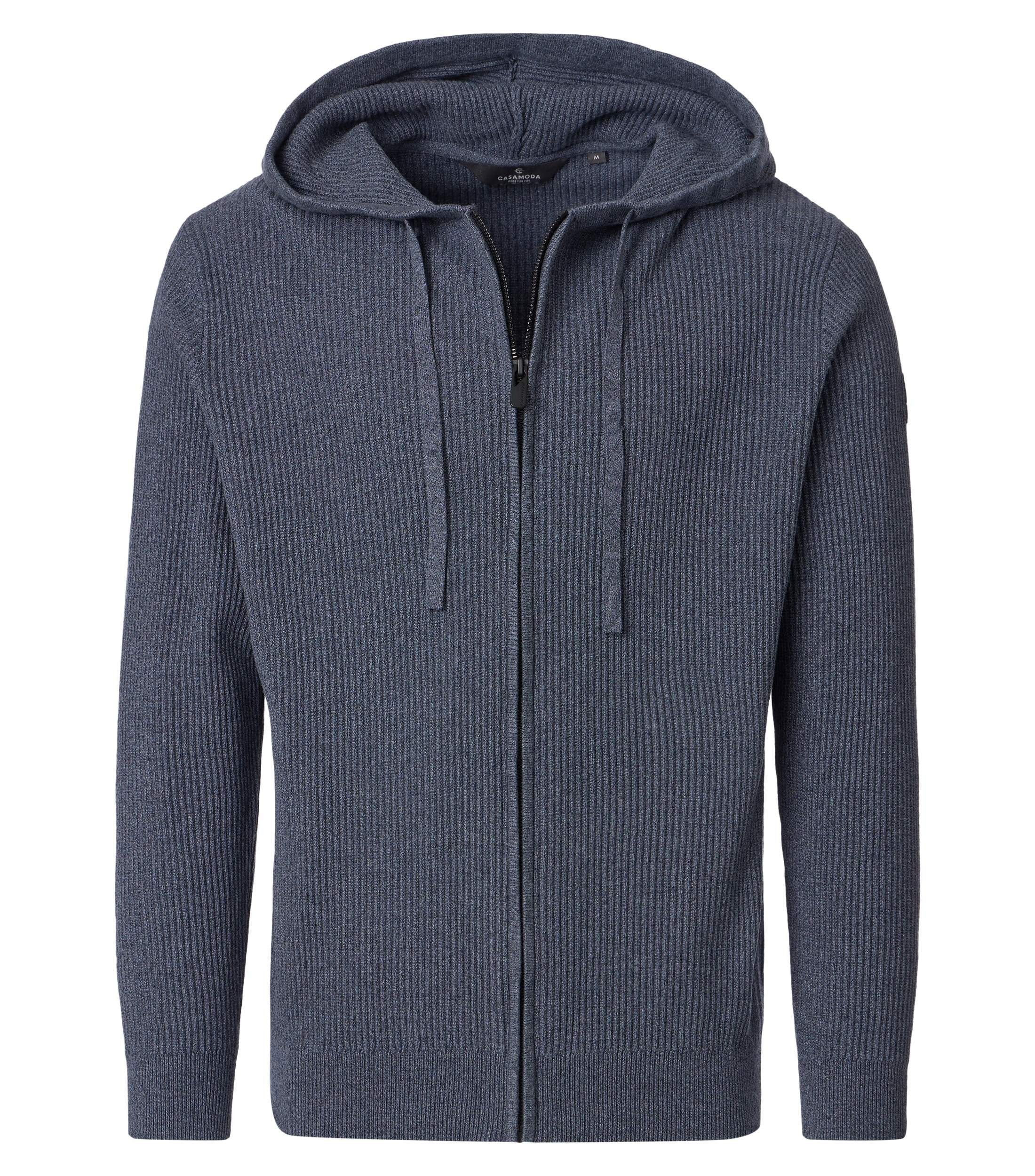 CASAMODA Strickjacke CASAMODA Herren Strickjacke Kapuze Zipper Regular Baumwolle Grau
