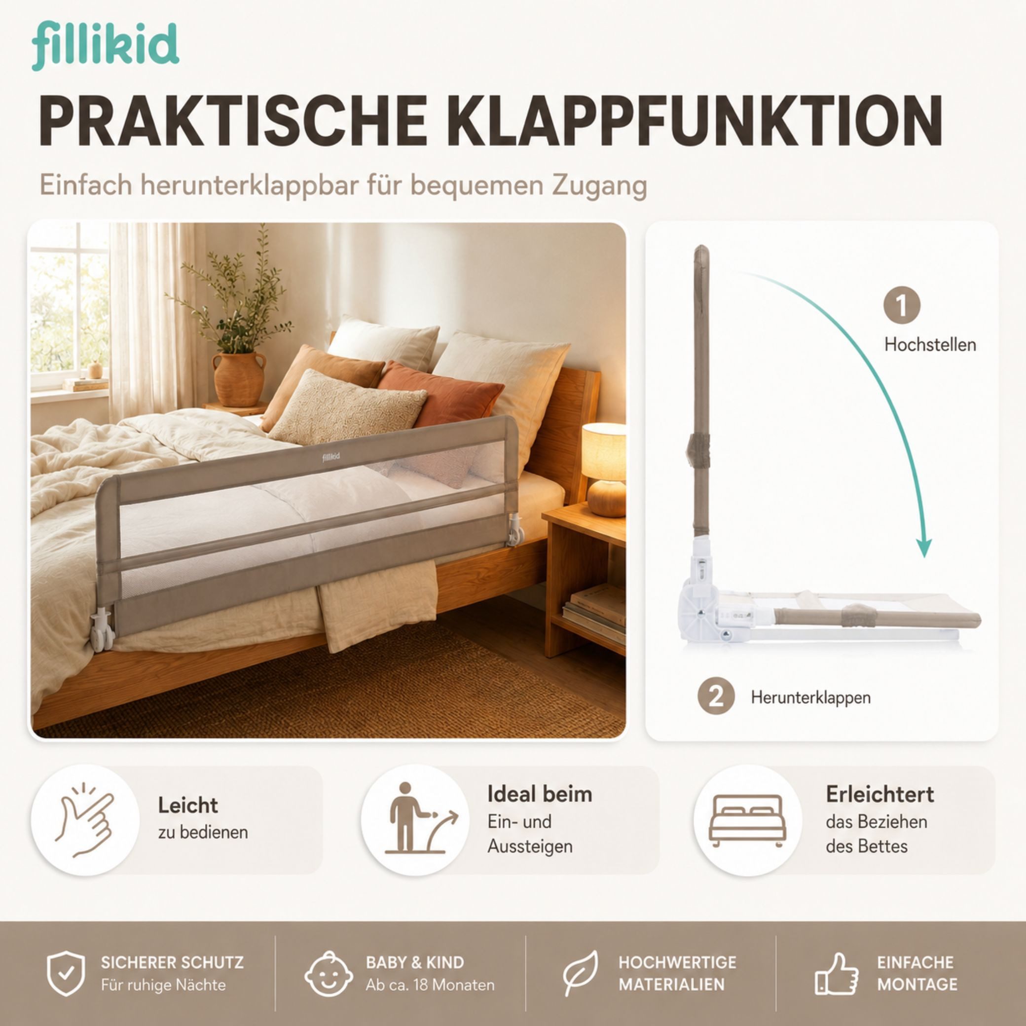 Fillikid Treppenschutzgitter Bettgitter Lina XL 180 x 50 cm Exklusiv