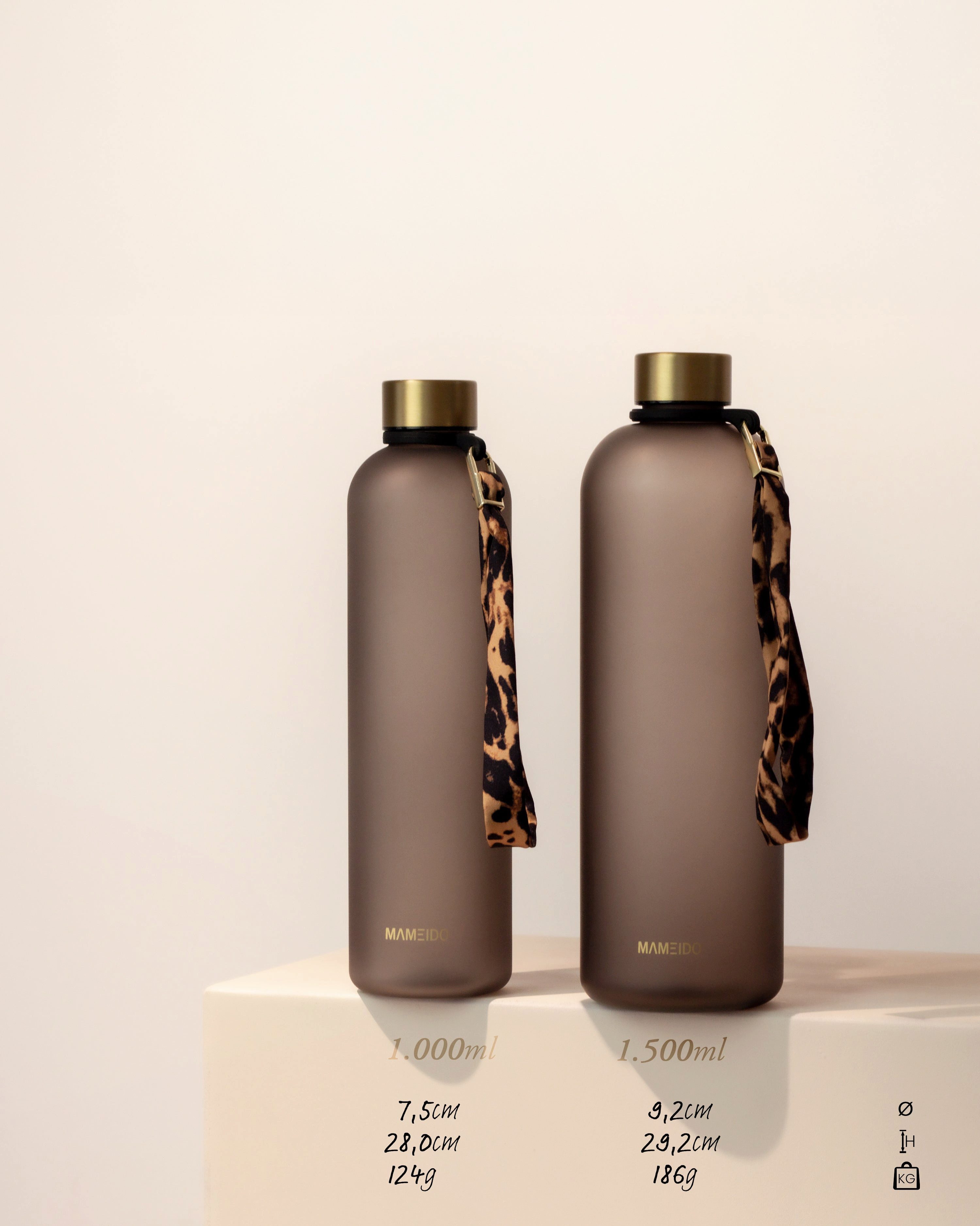 MAMEIDO Trinkflasche, auslaufsicher mit Zeitmarkierung und Handschlaufe in 1000 ml & 1500 ml