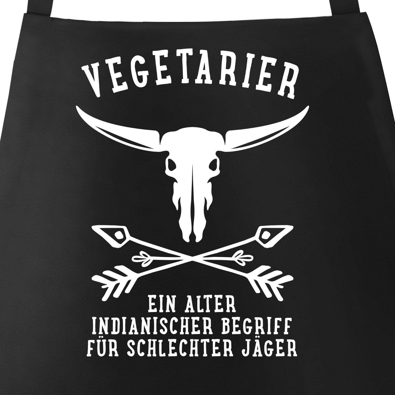 MoonWorks Grillschürze Grill-Schürze mit Spruch Vegetarier - Ein alter Indianischer Begriff für schlechter Jäger Baumwoll-Schürze Küchen-Schürze Moonworks®, mit kreativem Aufdruck