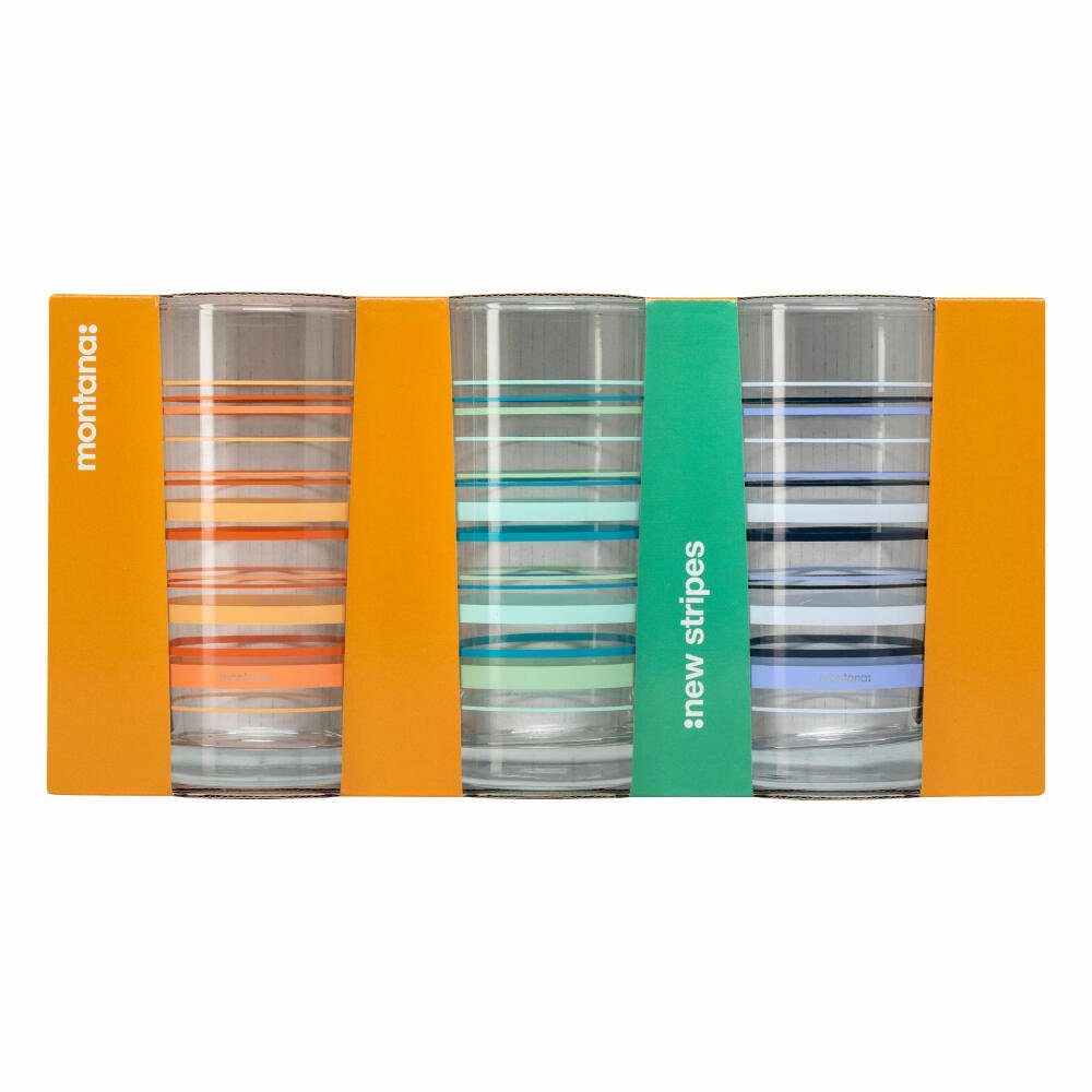 montana-Glas Becher :new stripes 3er Set, 280 ml, 3-tlg., Kalk-Natron-Glas