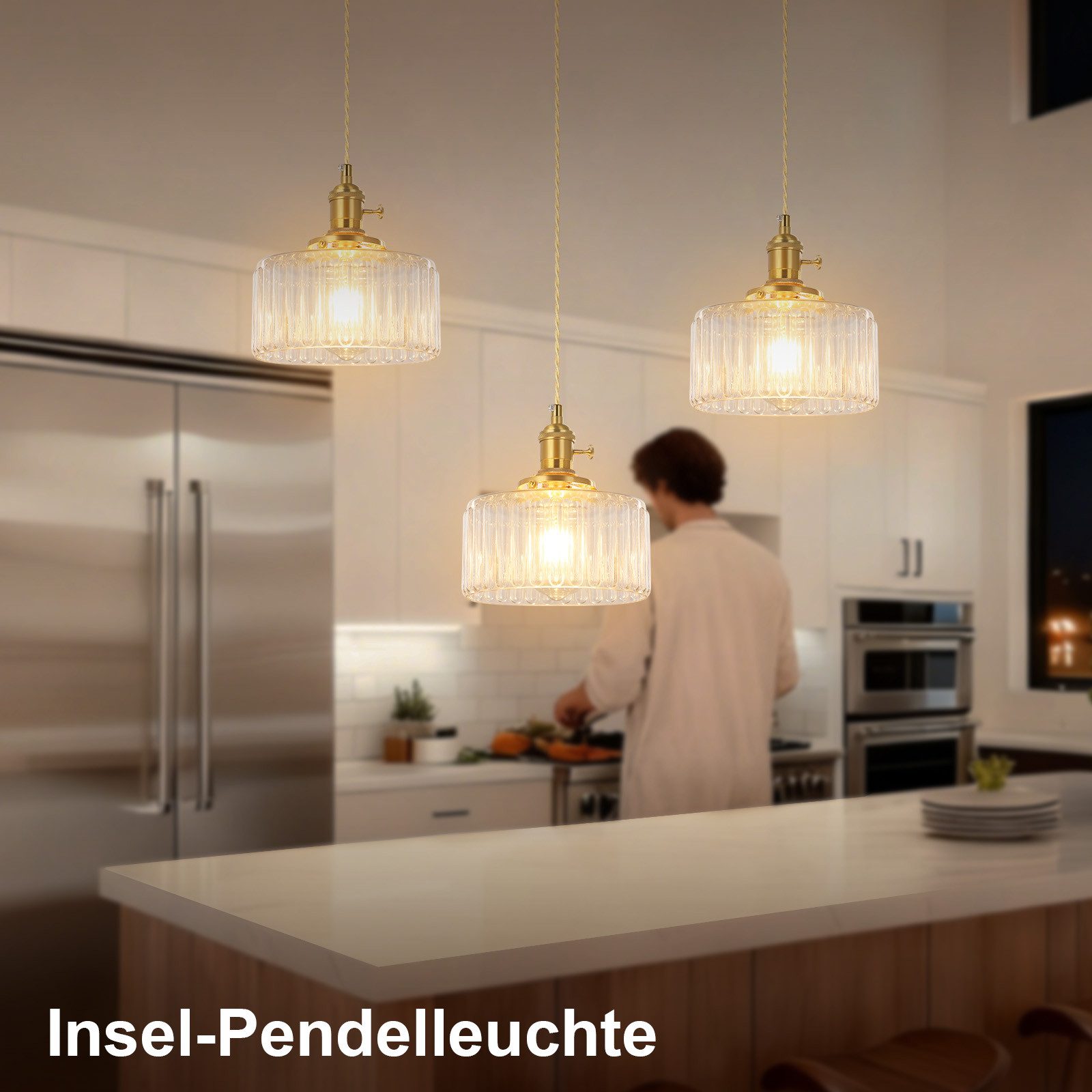 Sunicol Pendelleuchte LED Glas Hängelampe höhenverstellbar, Vintage, Warmweiße, LED wechselbar, Hängeleuchte mit E27 Fassung und Glühbirne für Esstisch – Bild 4 von 5