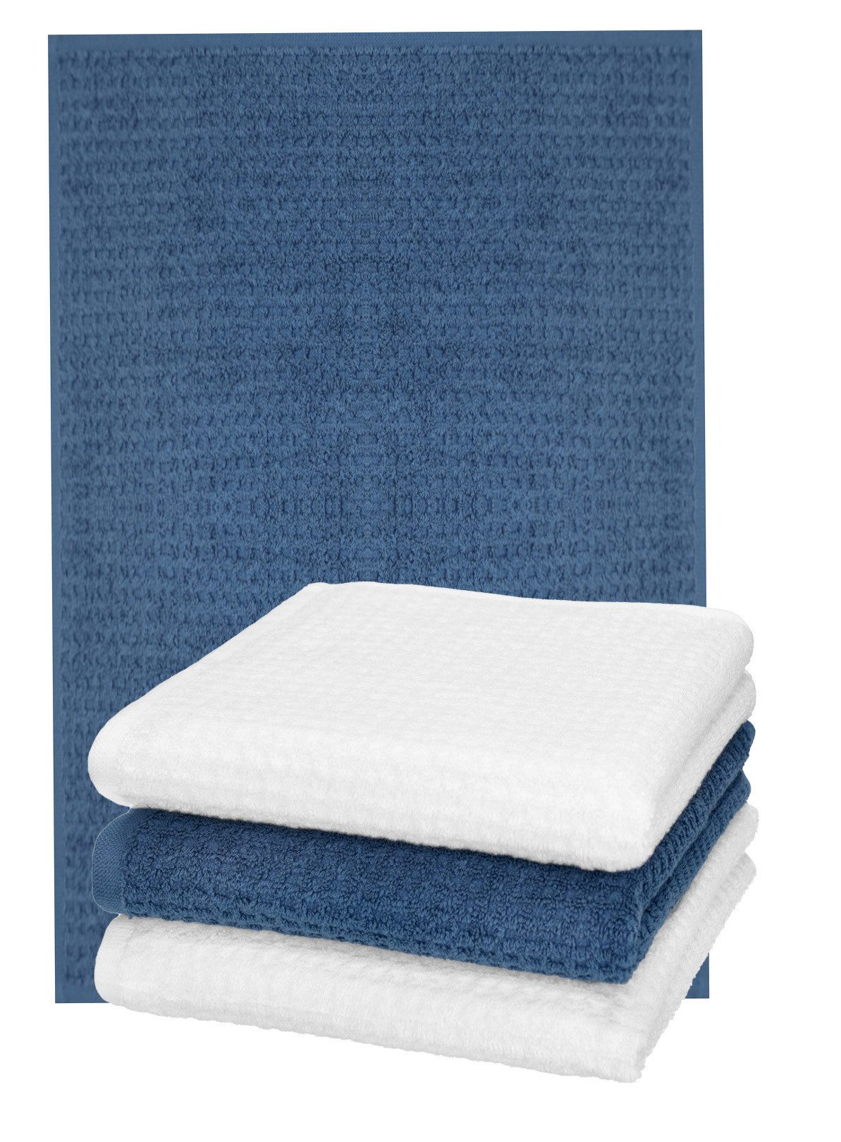 Geschirrtuch 4er Küchenhandtücher 40x66 cm 100% Baumwolle Farben: Weiss und blau