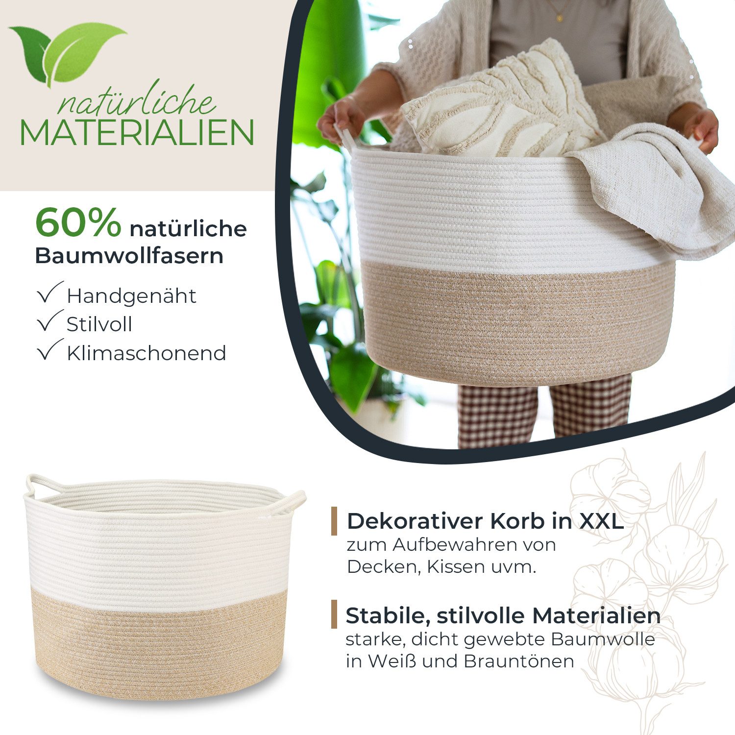 HMF Aufbewahrungskorb XXL Wäschekorb aus Baumwolle, runder Aufbewahrungskor günstig online kaufen