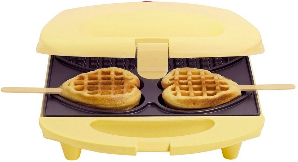 bestron Waffeleisen DSW271GELB Sweet Dreams, 780 W, für Herzwaffeln am Stiel,  Retro Design