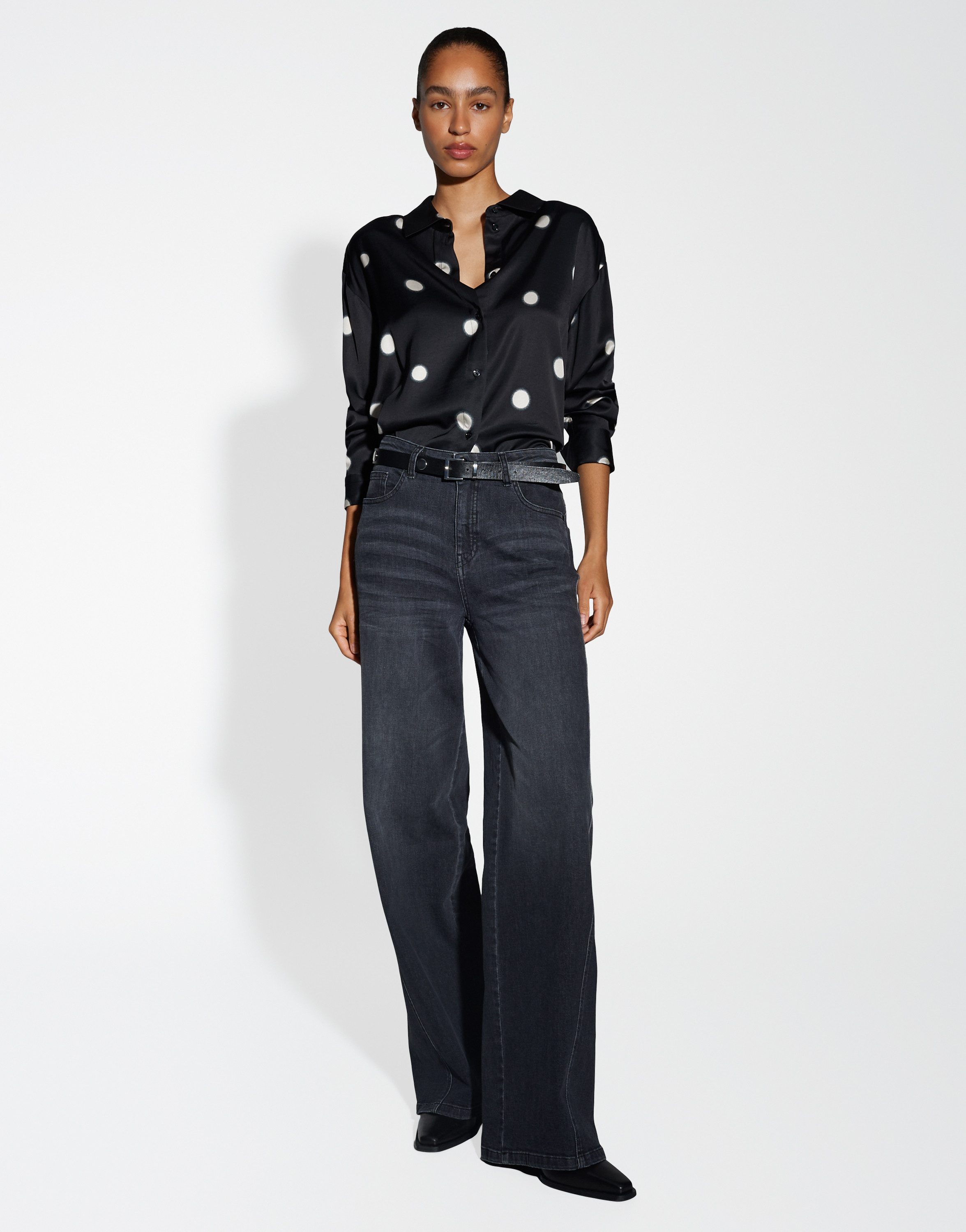 OPUS Langarmbluse FAMENA DOT Boxy aus Satin