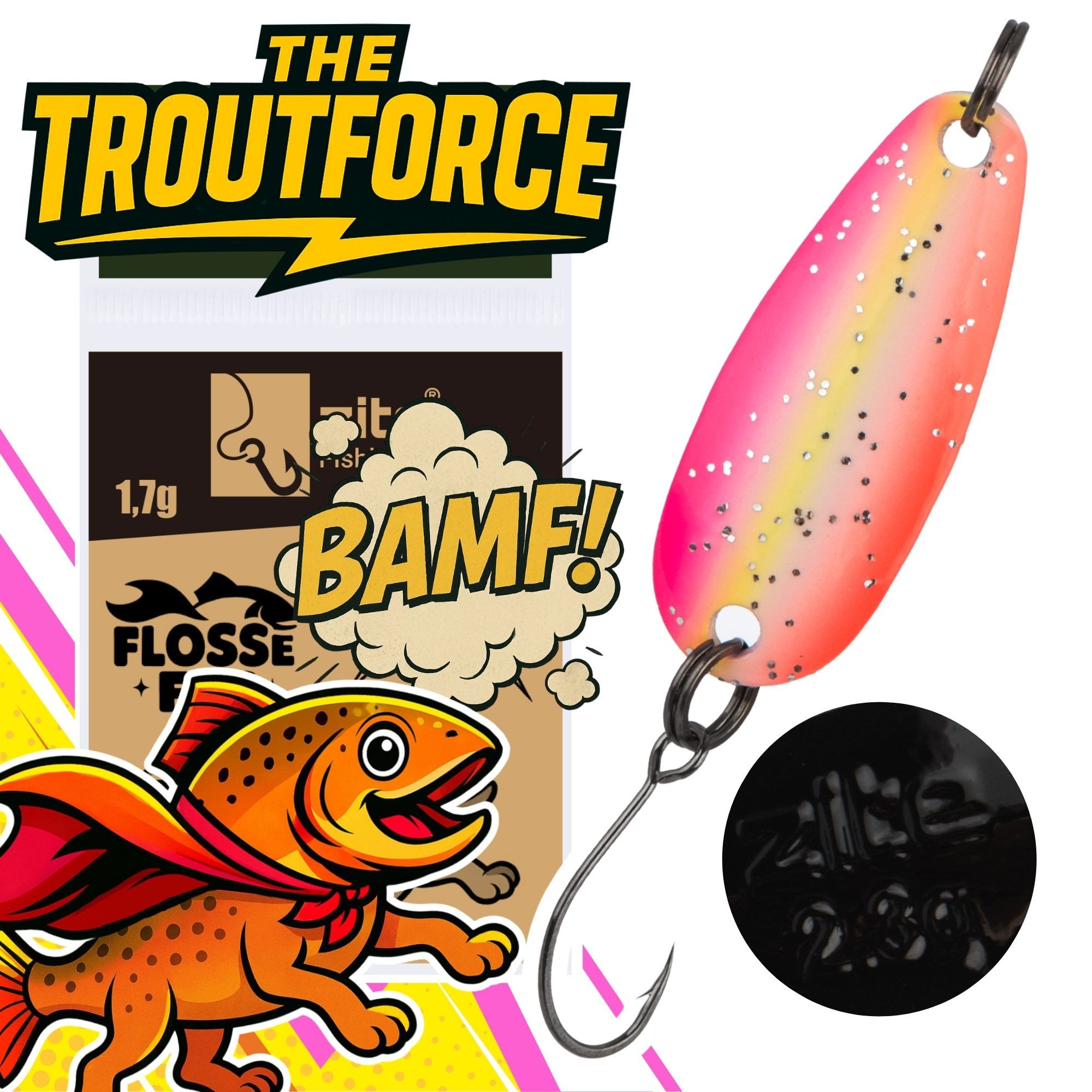 Zite Kunstköder The Troutforce Spoon BAMF! 2,3g 5 Farben UV-aktiver Forellenspoon