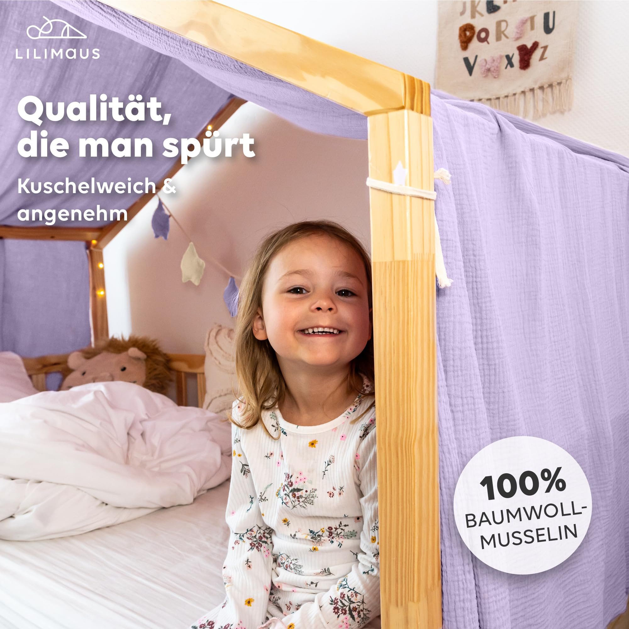 lilimaus Betthimmel Himmel für Hausbett aus Musselin - Länge 320, 360 oder 420 cm (1-tlg), macht das Hausbett zur Kuschelhöhle - weicher, luftiger Musselin
