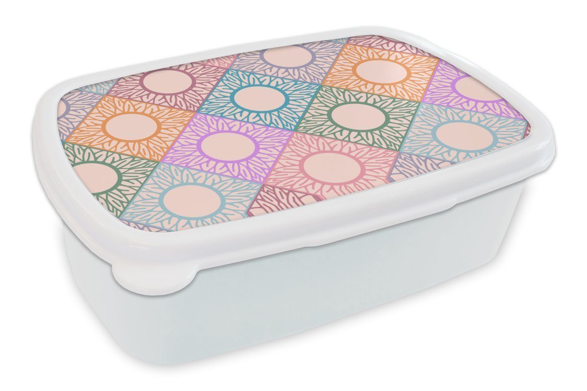 MuchoWow Lunchbox Sonnenblume Jungs für - für Kunststoff, Kariert (2-tlg), und - Muster, Kinder Erwachsene, Brotdose, Mädchen und weiß Brotbox
