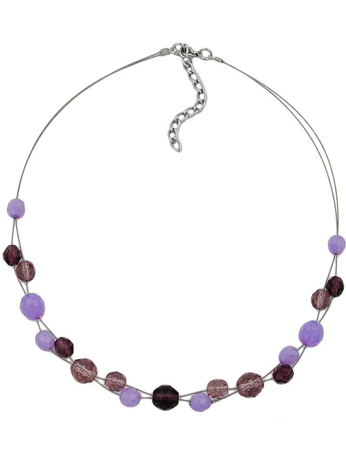 Gallay Perlenkette Drahtkette mit Glasperlen flieder lila hell und dunkel 43cm (1-tlg)