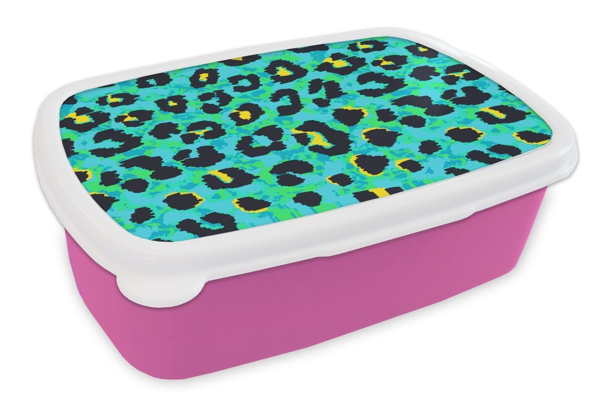 MuchoWow Lunchbox Panther Druck - Neon - Tiere - Design, Kunststoff, (2-tlg), Brotbox für Erwachsene, Brotdose Kinder, Snackbox, Mädchen, Kunststoff rosa