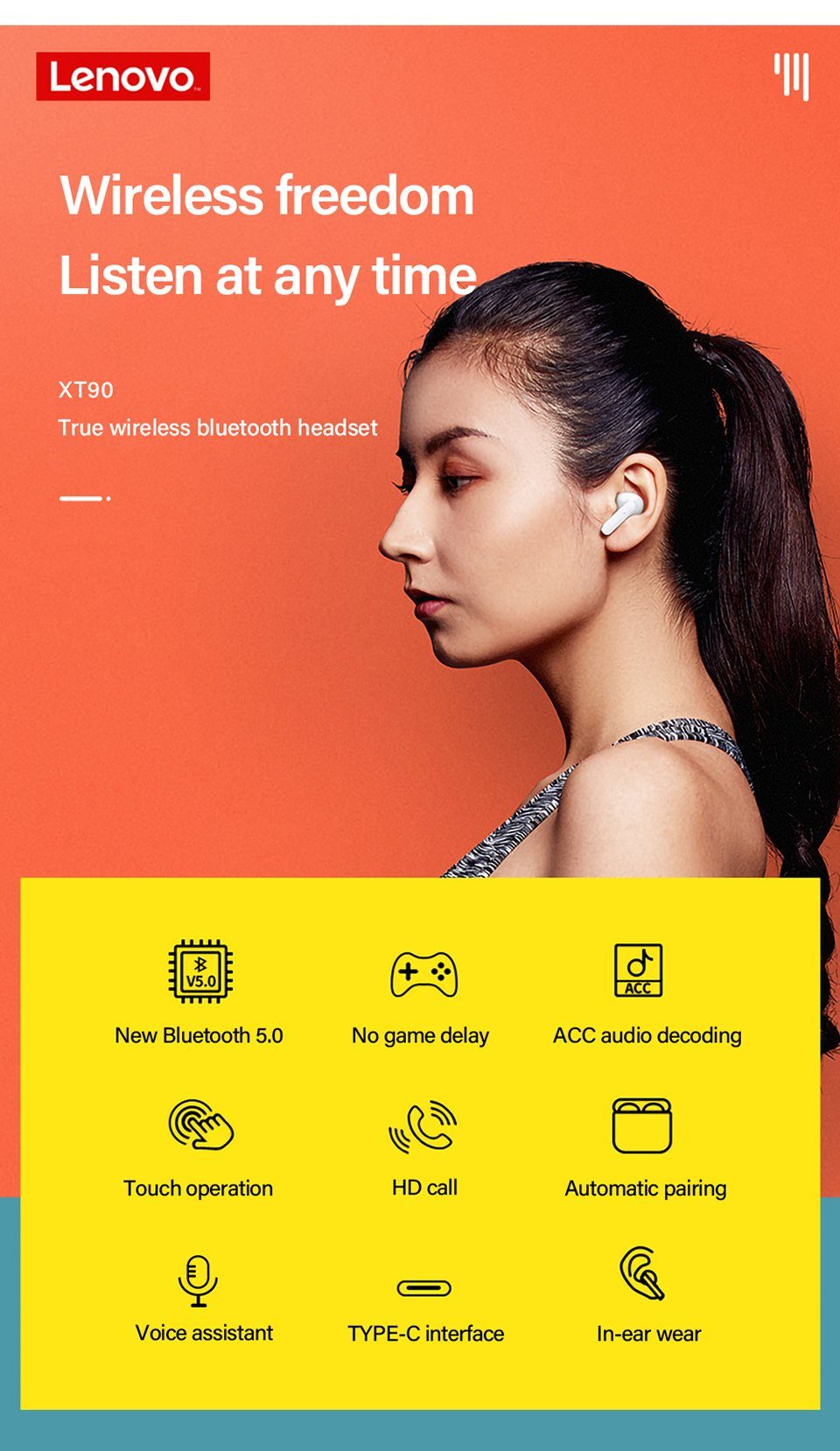 Bluetooth 5.0, Lenovo Siri, kabellos, XT90 Bluetooth-Kopfhörer Kopfhörer-Ladehülle - mit 300 Touch-Steuerung mAh Assistant, Weiß) Wireless, Stereo-Ohrhörer mit (True Google