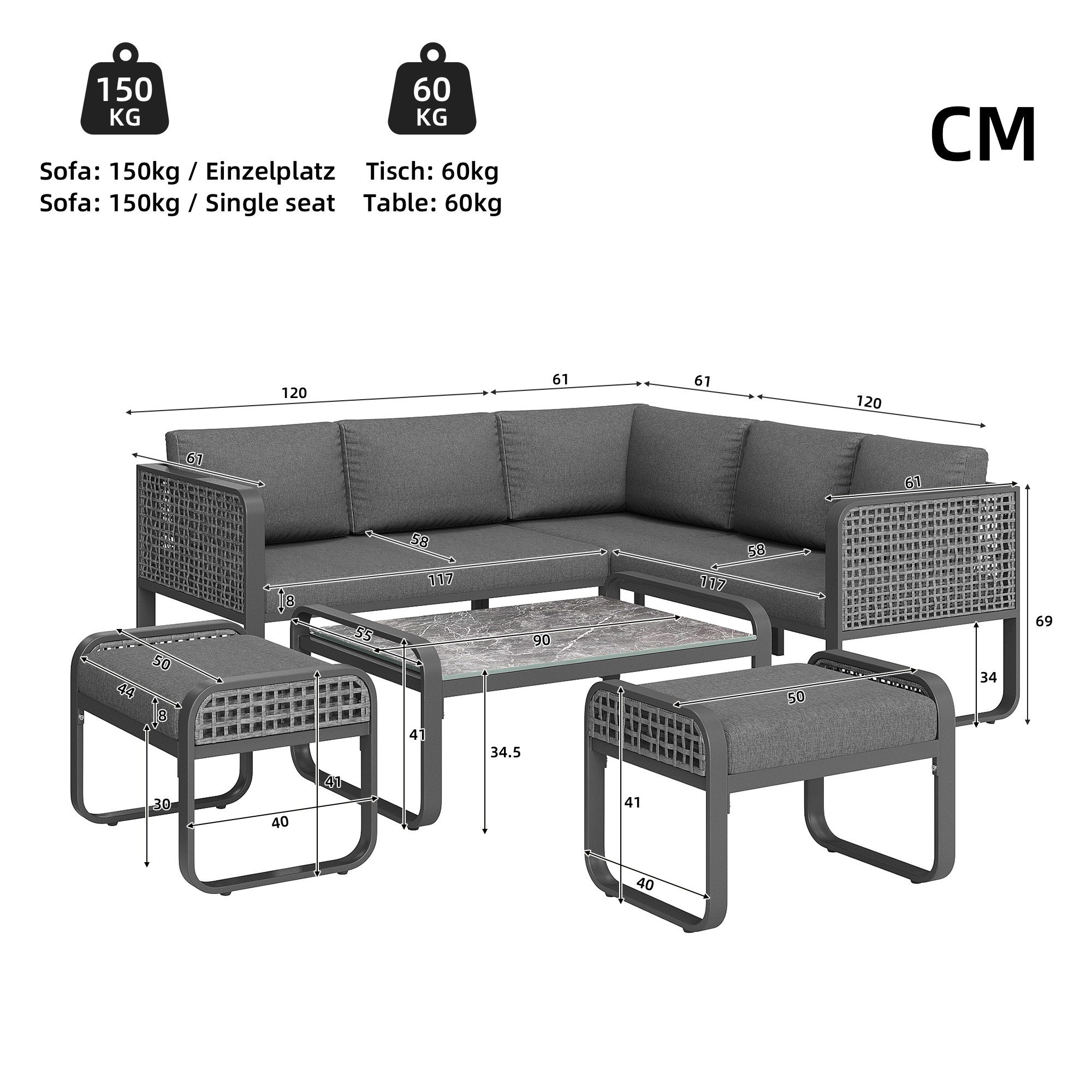 Celya Gartenlounge-Set Gartenlounges, Gartenmöbel Set Rattan günstig online kaufen