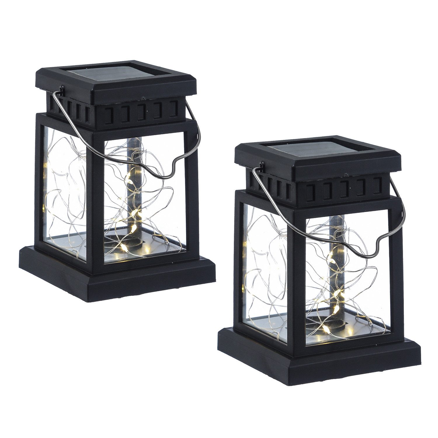 MARELIDA LED Solarleuchte LED Solar Mini Laternen Deko Gartenlaternen Lichtsensor 12,5cm 2er Set, LED Classic, warmweiß (2100K bis 3000K)