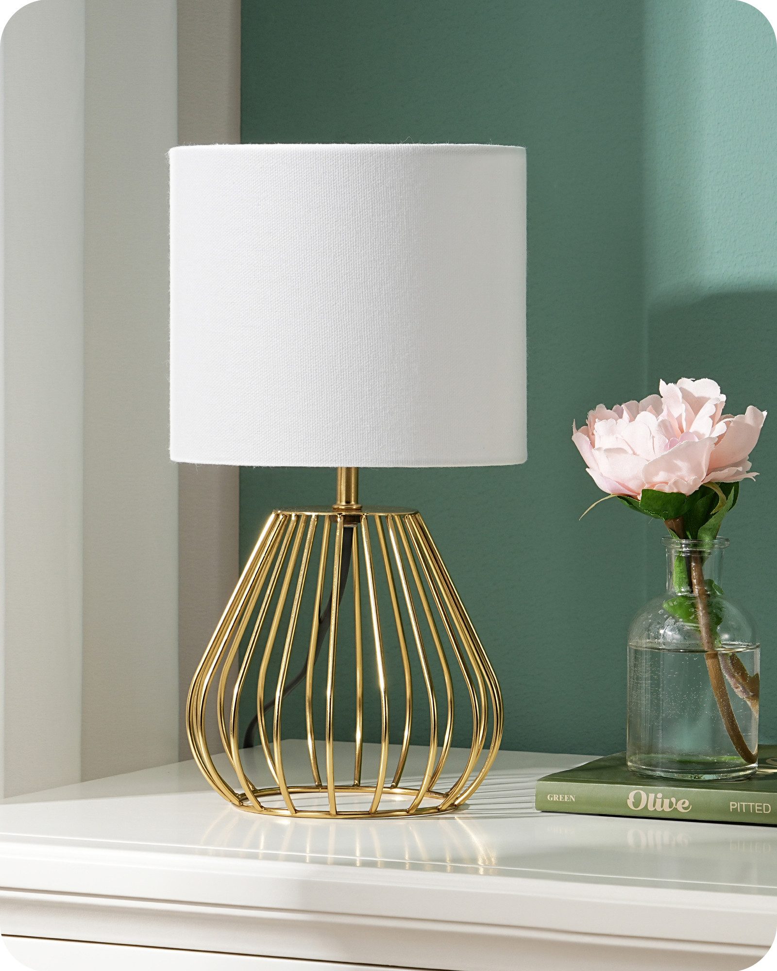 EDISHINE Nachttischlampe Dekolampe H29 cm mit Metallfuß, LED wechselbar, 2700 K Warmweiß, Vintage Tischleuchte mit E14 Leuchtmittel