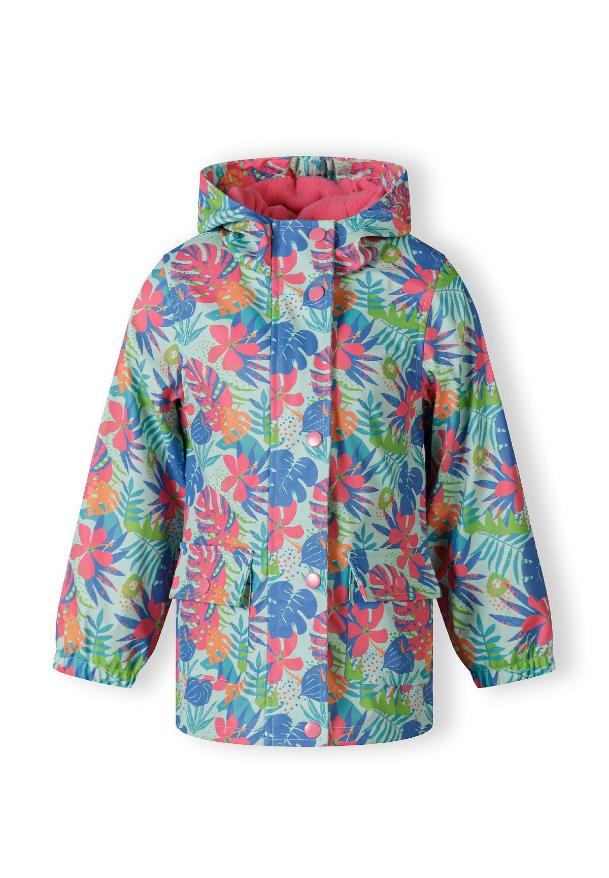 MINOTI Regenjacke für Mädchen, wasserdicht, gefüttert, mit Kapuze und Allover-Print