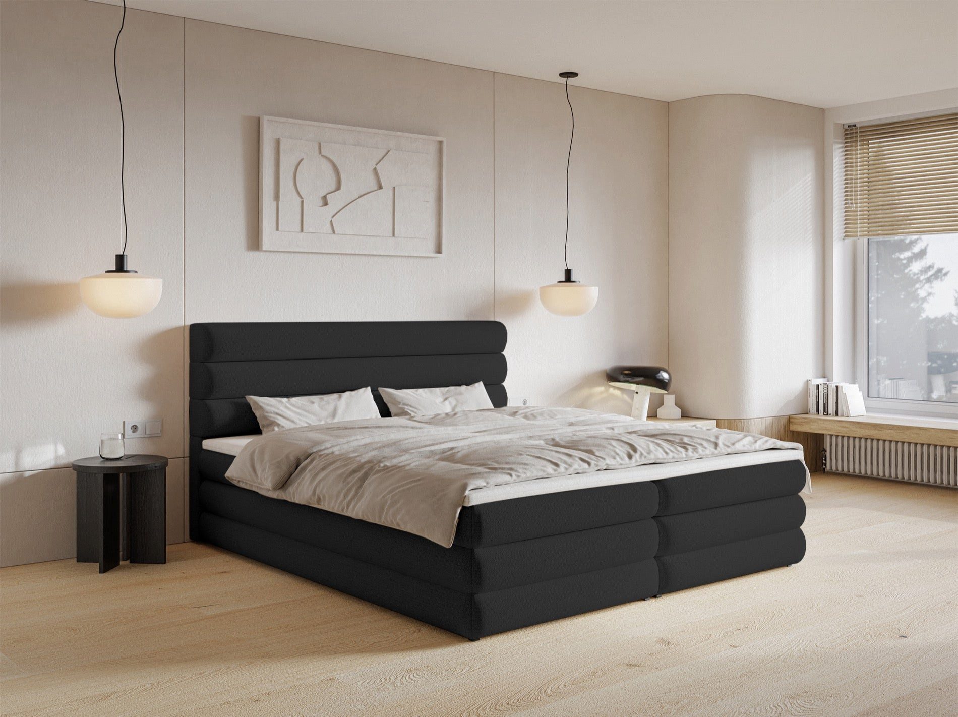 Selsey Boxbett ALEGRE, mit Bettkästen, Bonellmatratze H3, Visco-Topper und Chenille