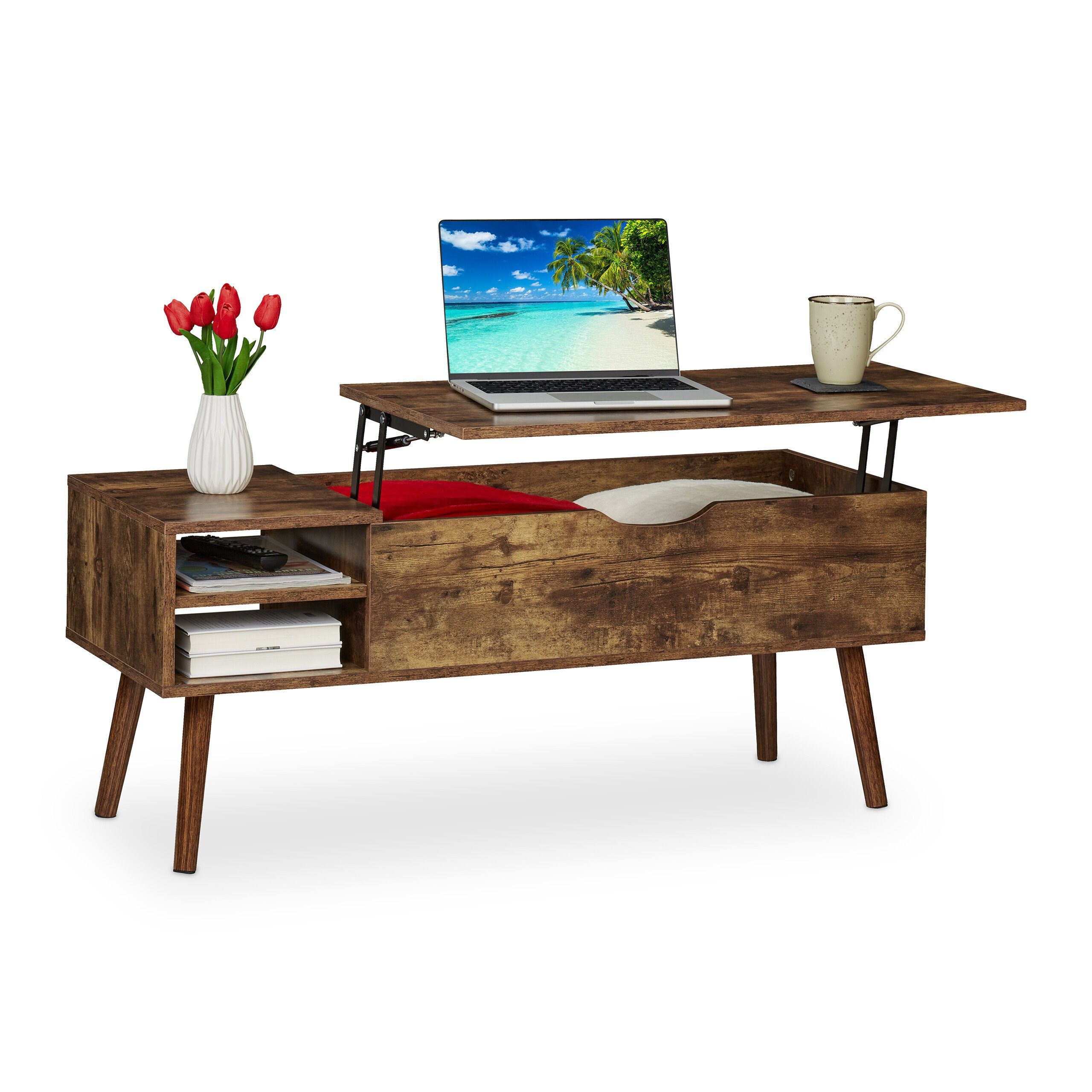 relaxdays Couchtisch Aufklappbarer Couchtisch