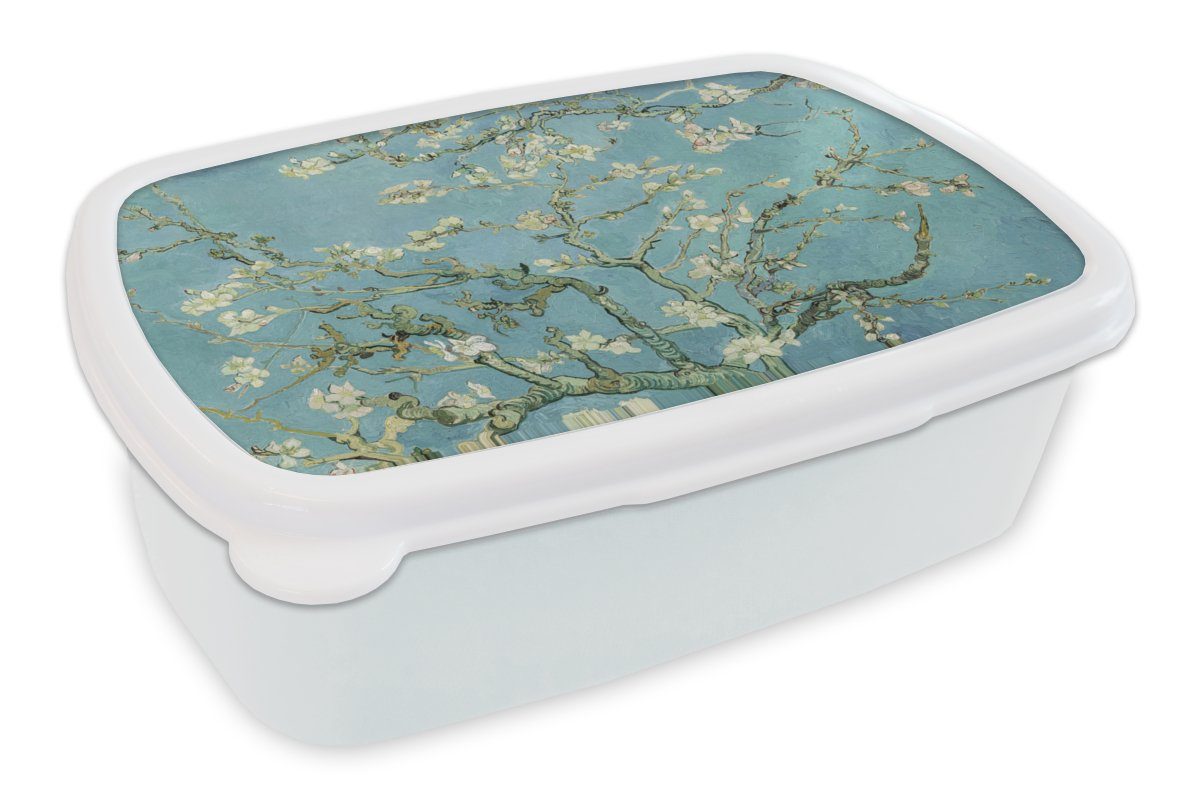 MuchoWow Lunchbox Van Gogh - Mandelblüte - Alte Meister - Kunst - Vintage, Kunststoff, (2-tlg), Brotbox für Kinder und Erwachsene, Brotdose, für Jungs und Mädchen weiß