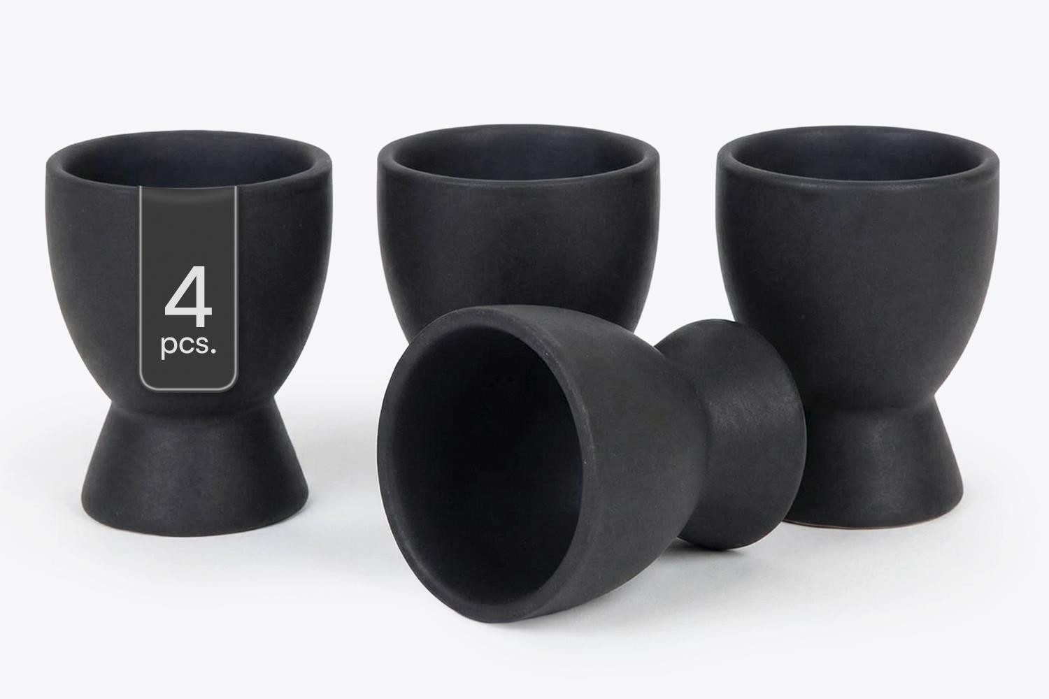 HIT Trading Eierbecher BRUNCH, Ø 6 cm, H 8 cm, Schwarz matt, (4-tlg), Steingut