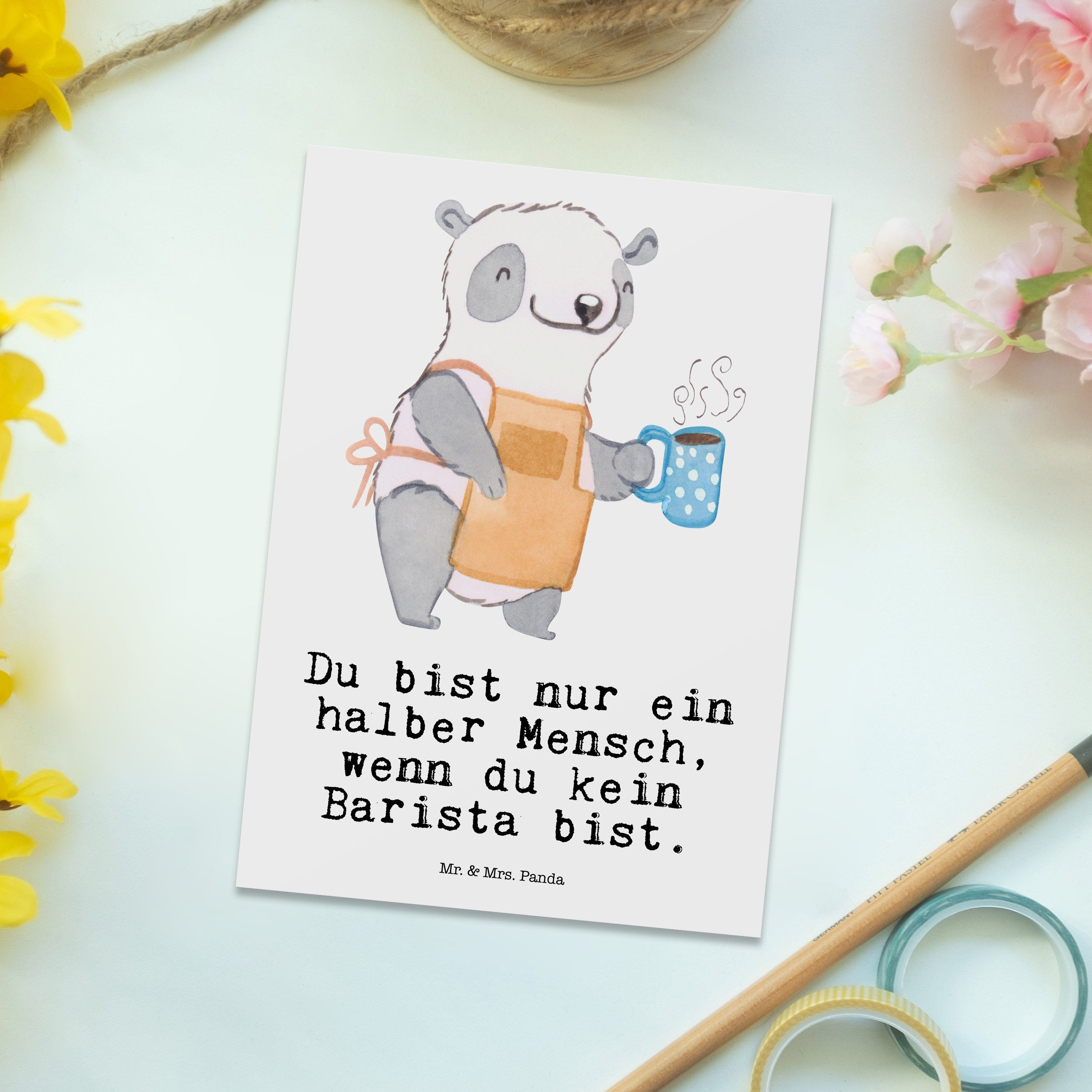 Weiß mit Mr. Mrs. Postkarte Herz & Geburtstagska - Ausbildung, Panda Kaffee, Geschenk, - Barista