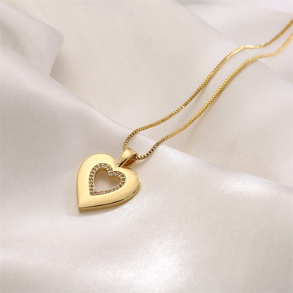 KARMA Kette mit Anhänger Damen Herz Gold 45 cm Zirkone Halskette (1-tlg., Geschenk für sie Damenschmuck), Herzkette für Frauen modern Damenhalskette