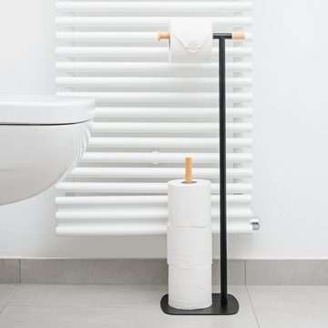 Navaris Toilettenpapierhalter Toilettenpapierhalter stehend - Schwarz Natur WC Klopapierständer (1-St)