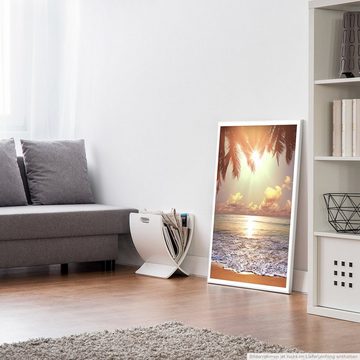 Sinus Art Poster 90x60cm Poster Tropischer Strand mit Sonne und Palmen
