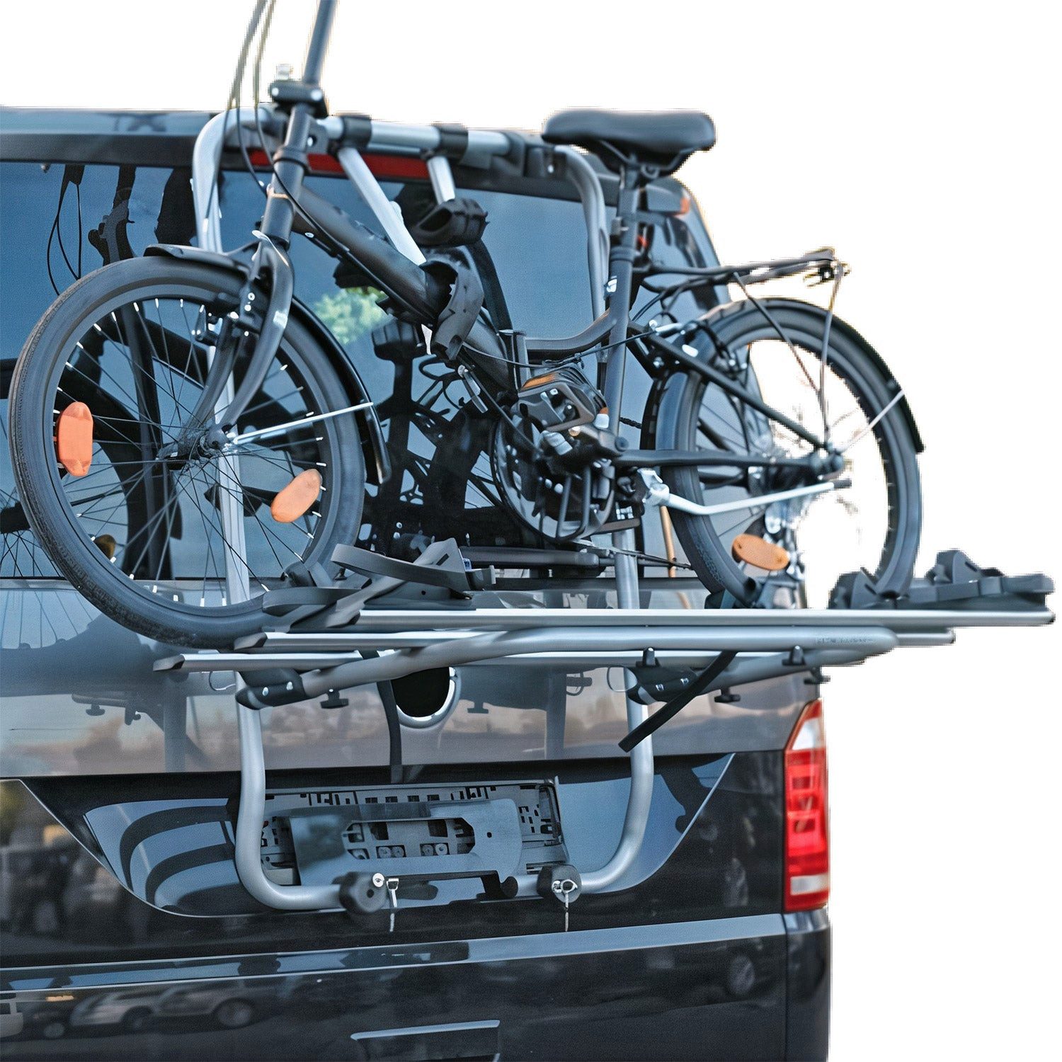 OMAC Heckfahrradträger Fahrradträger für VW Transporter Multivan Caravelle T5 2003-2015 Alu, Abnehmbar, Anti-Diebstahlschloss, Faltbar