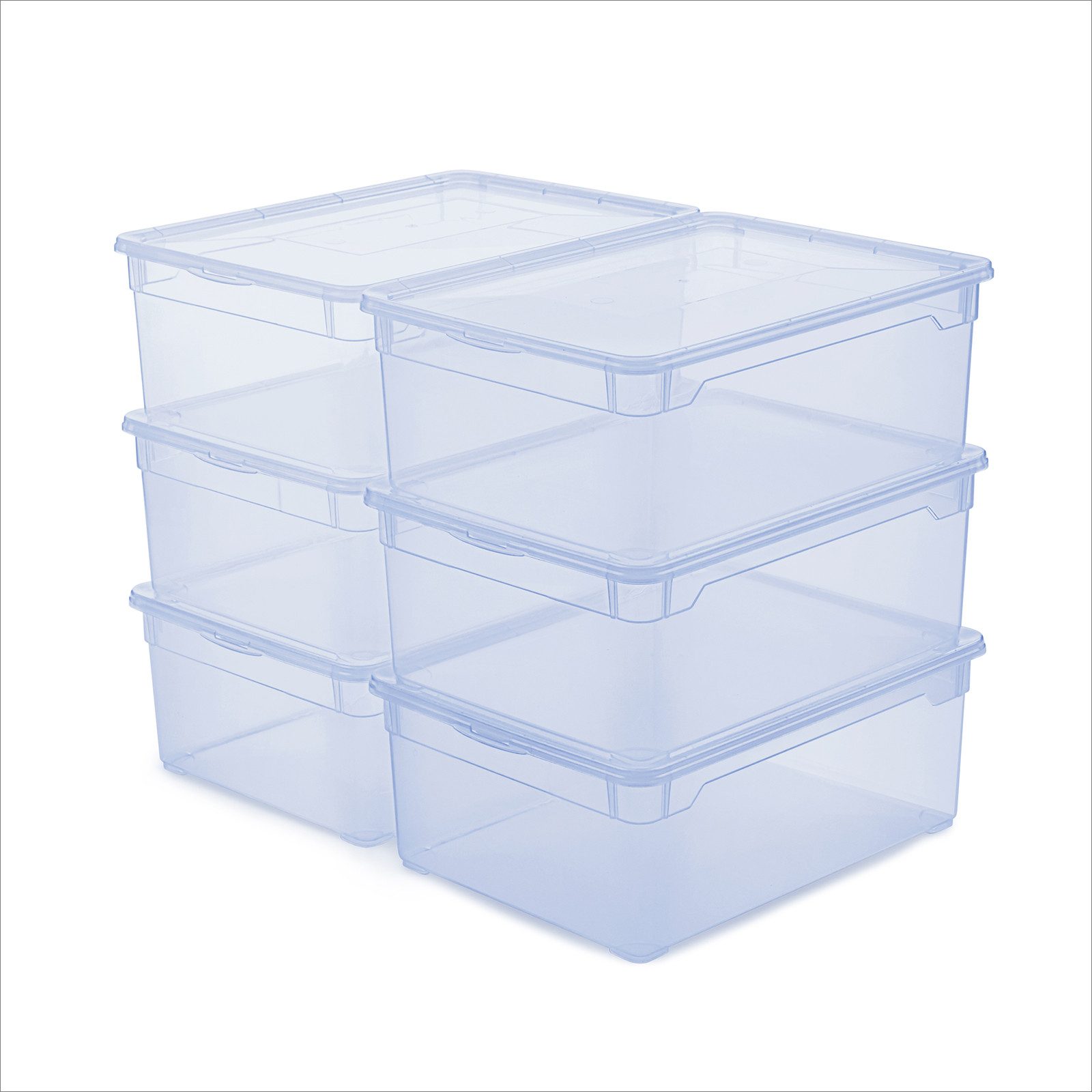 ROTHO Stapelbox Clear Box 10L Aufbewahrungsbox transparent stapelbar mit Deckel (Sichtboxen-Set, 6 St., 6er-Set), transparentes Design