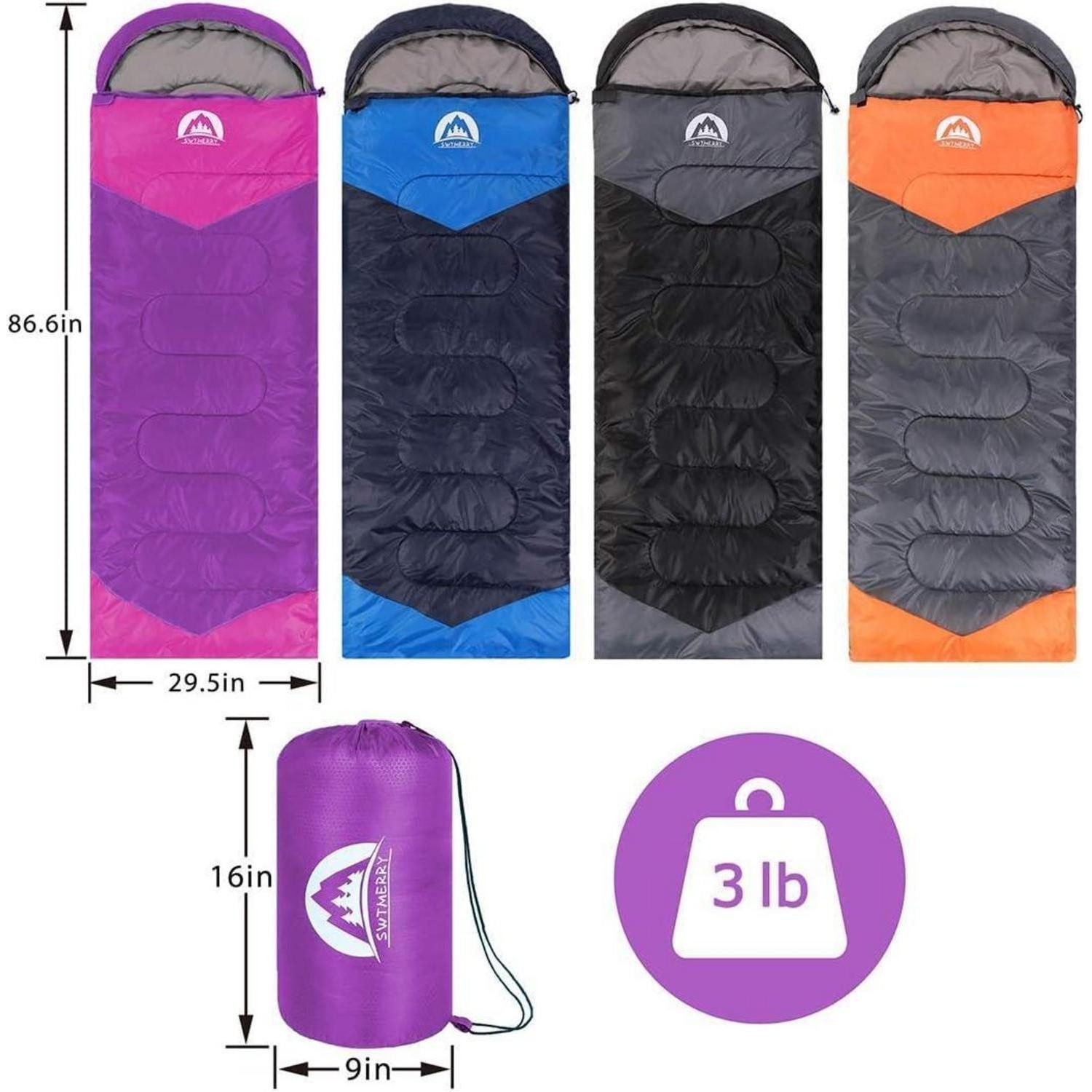 SWTMERRY Ganzjahresschlafsack Schlafsack 3-4 Jahreszeiten warm/kühl Jugendliche Erwachsene Camping
