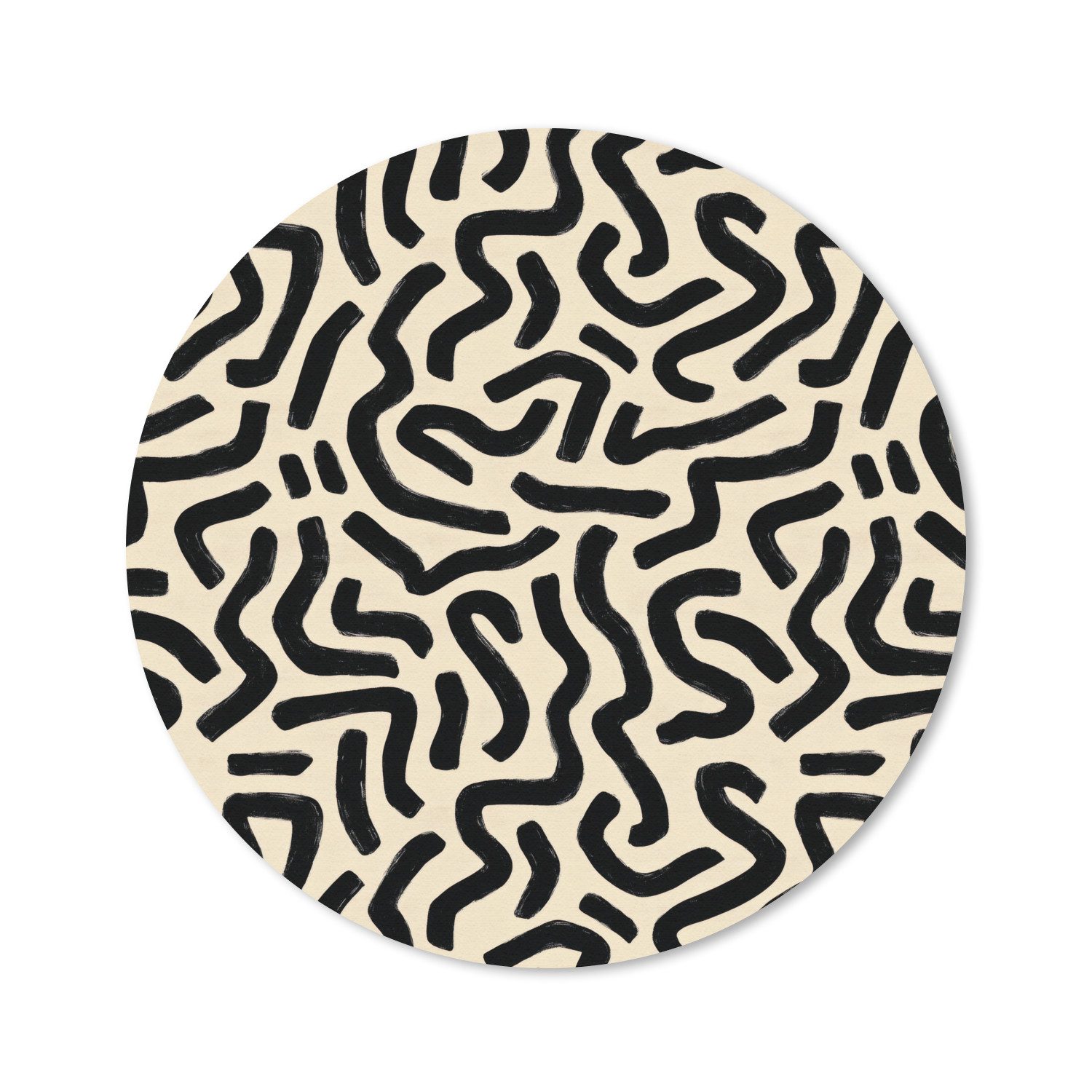 MuchoWow Mauspad Abstrakt - Linien - Schwarz (1-St), Büro für Tastatur und Maus, Mousepad Gaming, Rund 20x20 cm