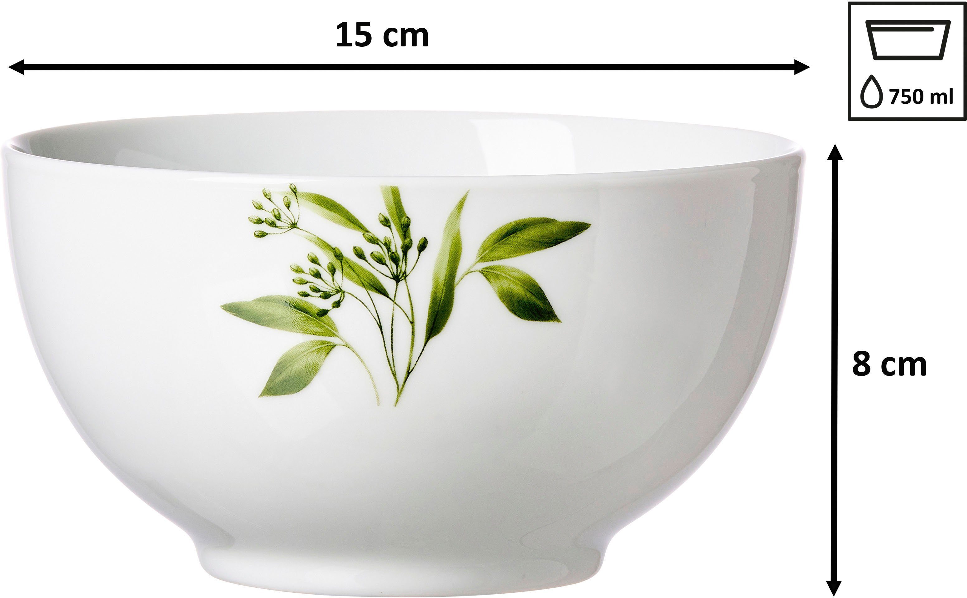 Ritzenhoff & Breker Müslischale Evora, Porzellan, (Set, 6-tlg), Geschirr-Set mit Botanik-Motiv