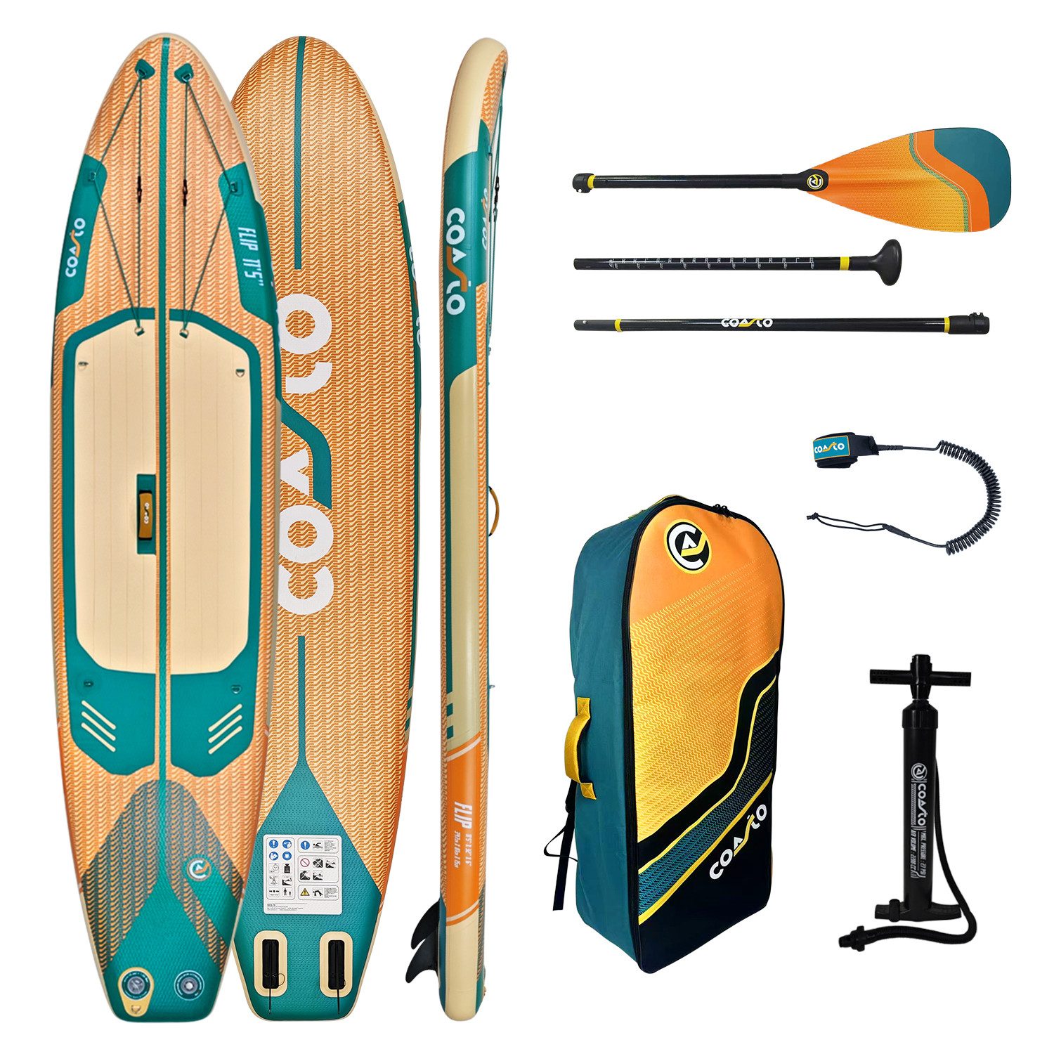 SUP-Board Coasto Flip 11'5 SUP Board faltbar ultraleicht 7,18kg 345L Komplett