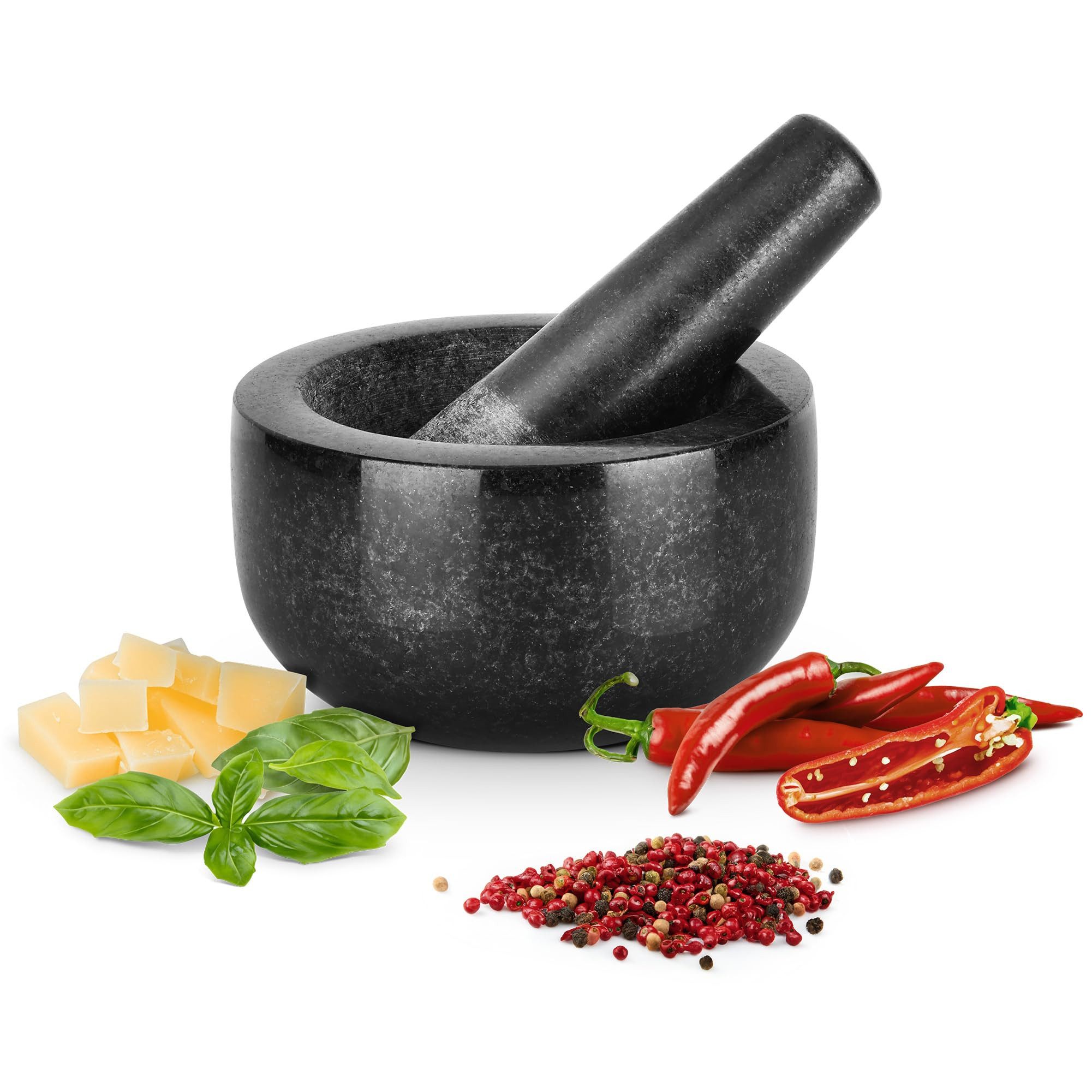GOURMEO Миномет Миномет mit Stößel Set aus Granit 12x12xH7cm Миномет mit Stößel klein, (1-tlg), Mortar and Pestle für Gewürze Salsa Pesto Schwarz
