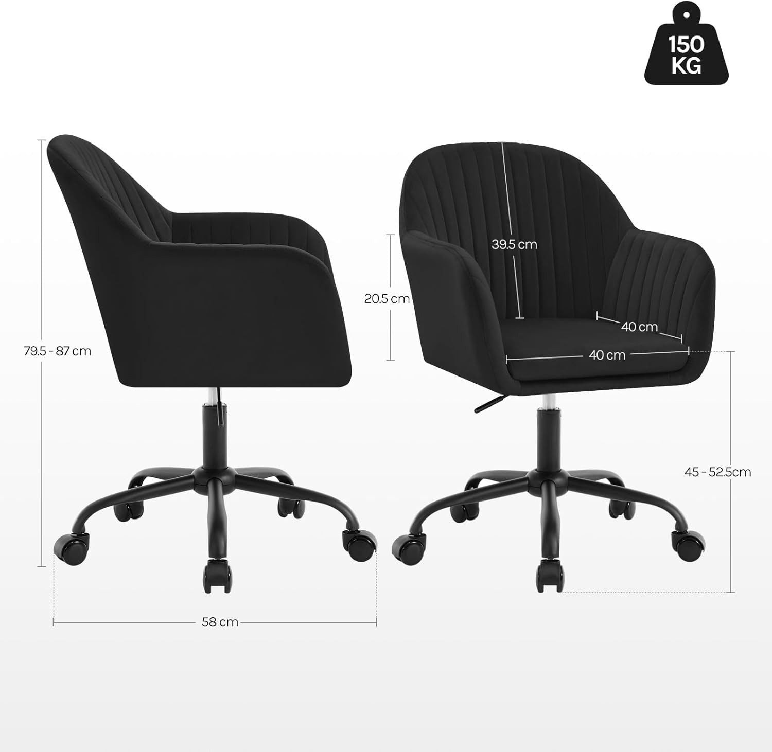 Woltu Schreibtischstuhl, Homeoffice Stuhl mit Rollen, Schminkstuhl höhenverstellbar