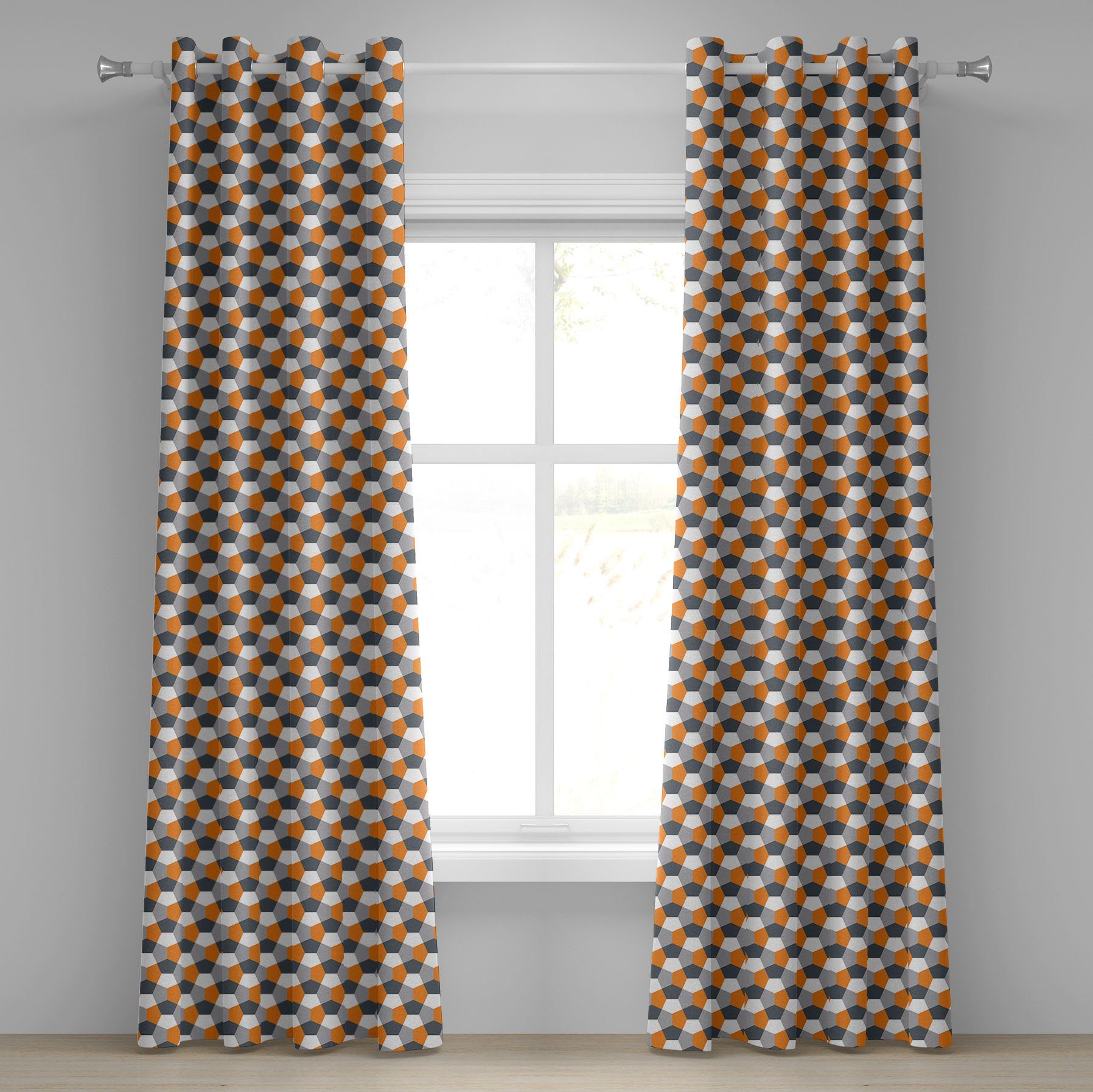 Gardine Dekorative 2-Panel-Fenstervorhänge für Schlafzimmer Wohnzimmer, Abakuhaus, Abstrakt Moderne Hexagonal Tile