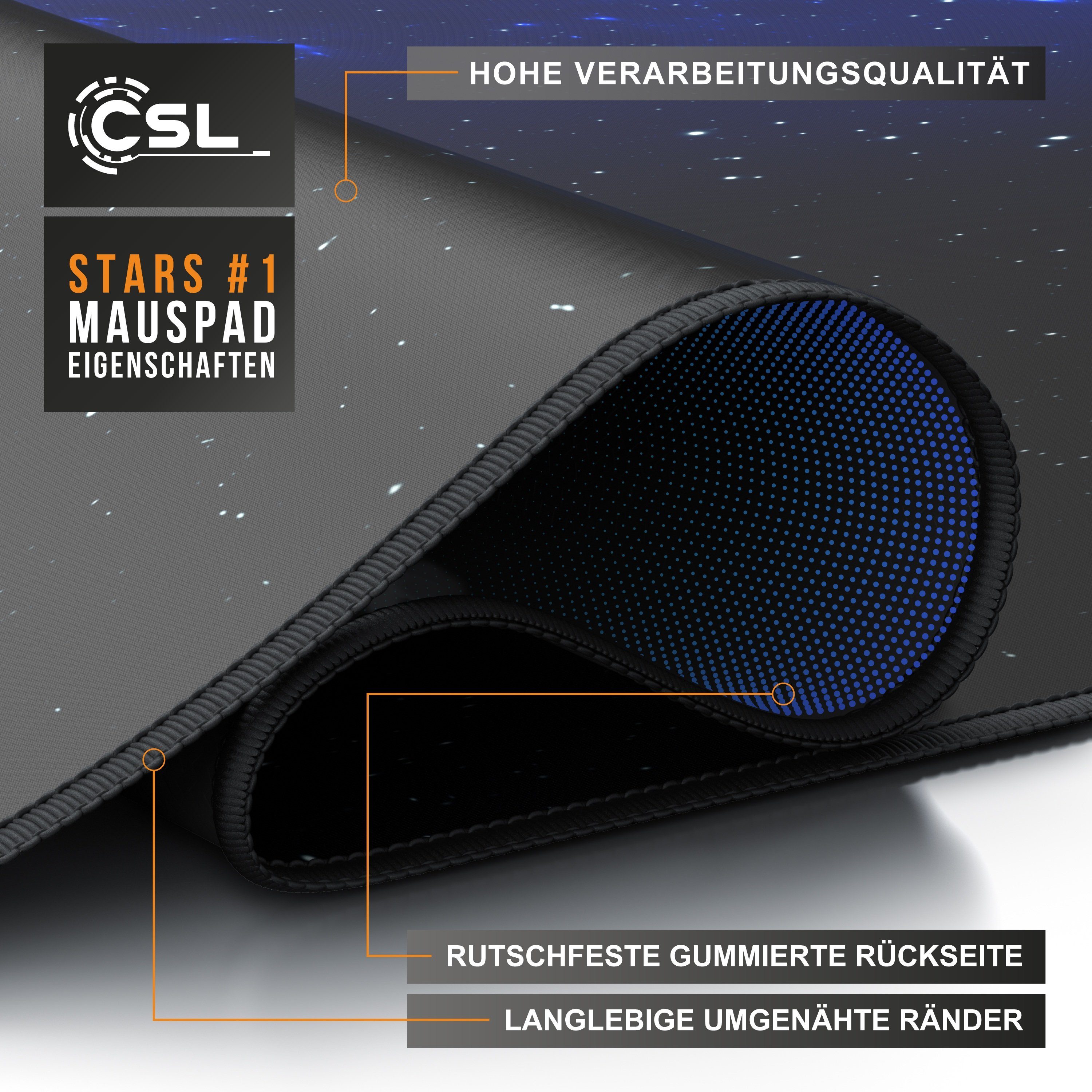 CSL Gaming Mauspad XXXL Speed Mousepad 1200 x 600 x 3 mm, große Tischunterlage (1-St), rutschfest, abwaschbar, Geschwindigkeit & Präzision, Space, Gaming – Bild 2 von 5