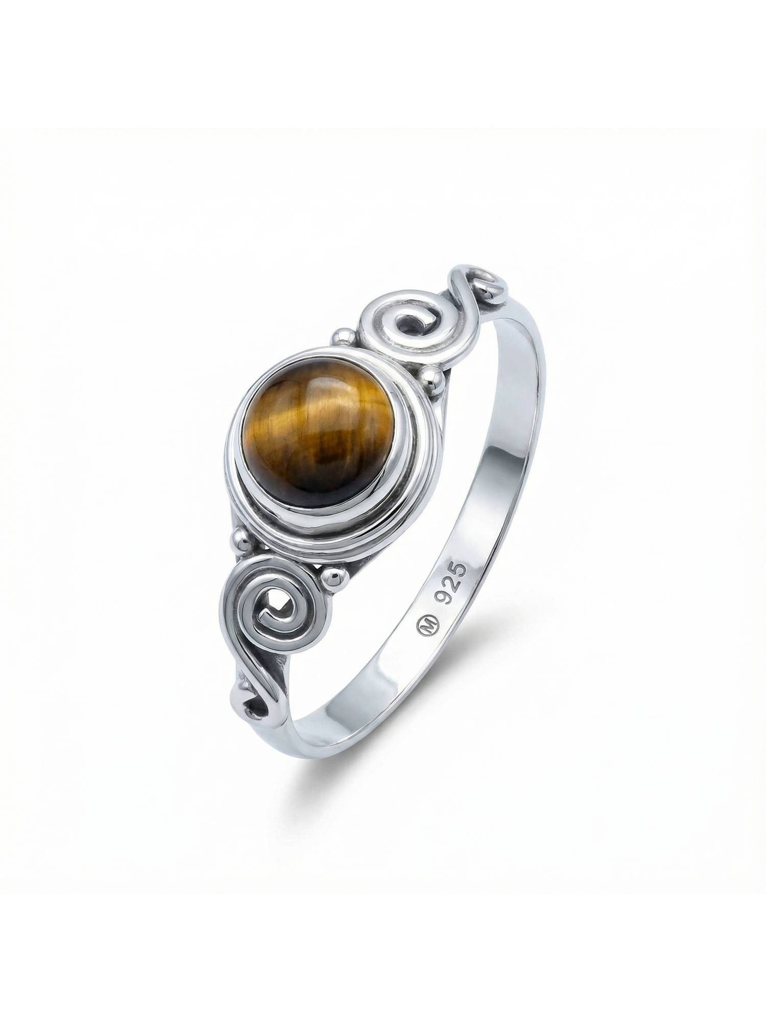 mantraroma Silberring KINURI aus 925 Silber mit Tigerauge (Ring mit Schmuckbeutel), Damenring aus 925er Silber