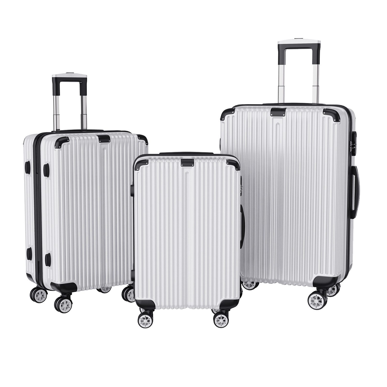 zebery Kofferset Trolleyset Reisekoffer ABS Hartschalenkoffer mit Zahlenschloss, Hartschalen Rollkoffer,3 tlg,4 Rollen,ABS-Material, Silber-B