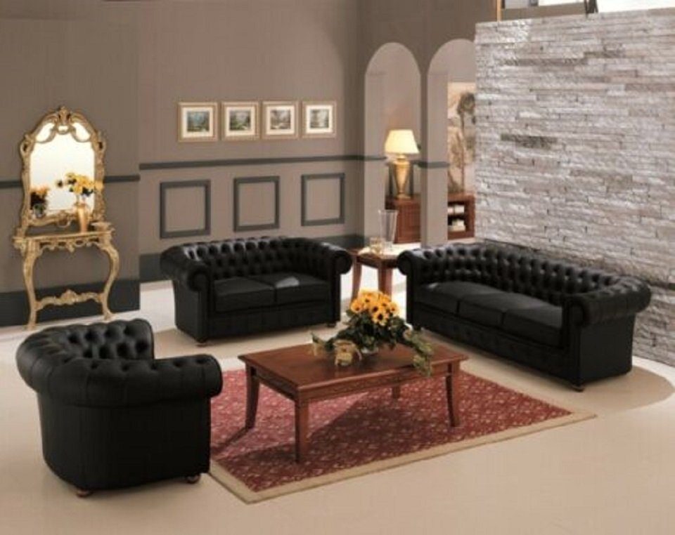 JVmoebel Sofa Design Polster Sofagarnitur Ledersofa Chesterfield 100% Leder Sofort