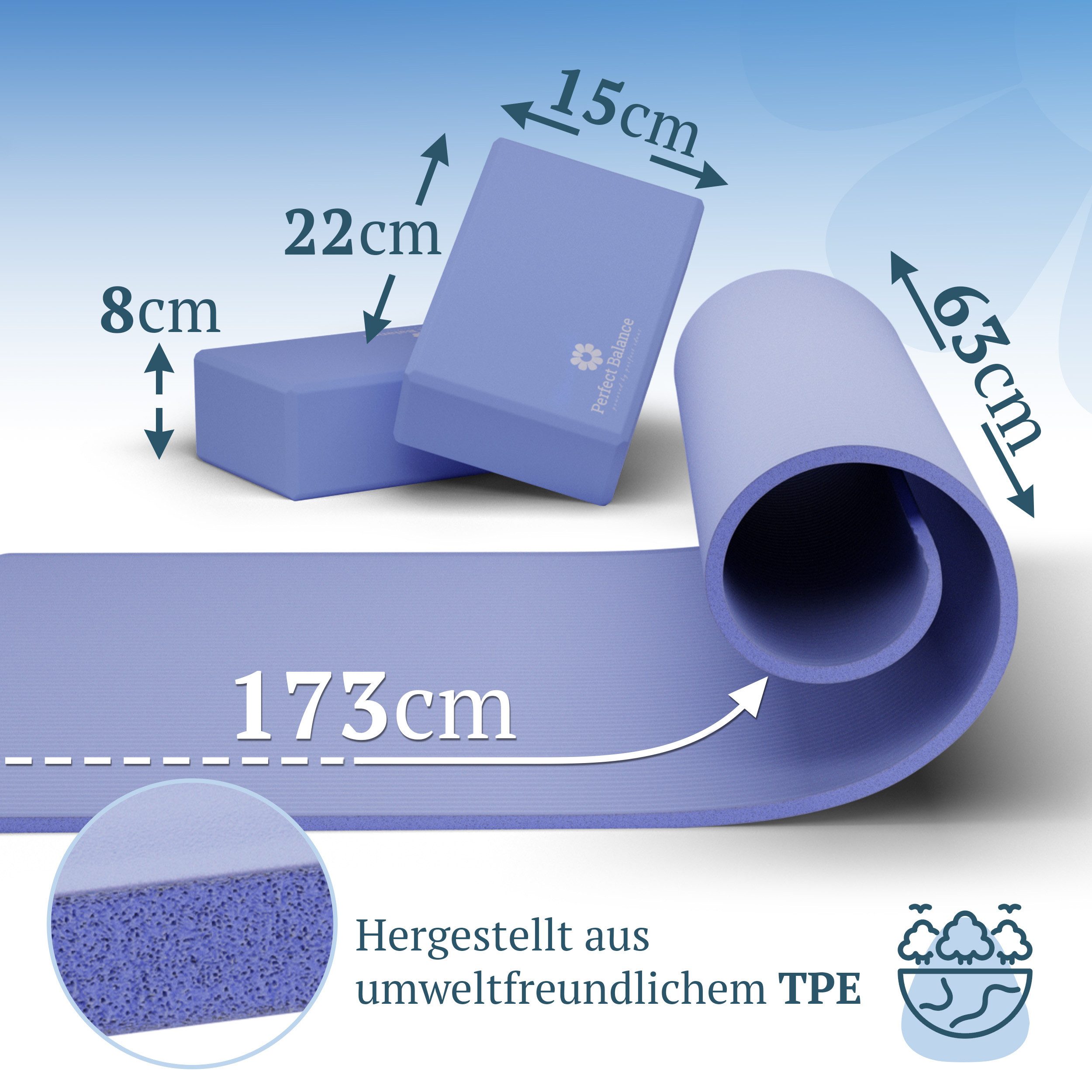 Perfect Balance Yogamatte Yoga Matten Set mit Retro-Baumwolltasche und 2 Blöcken